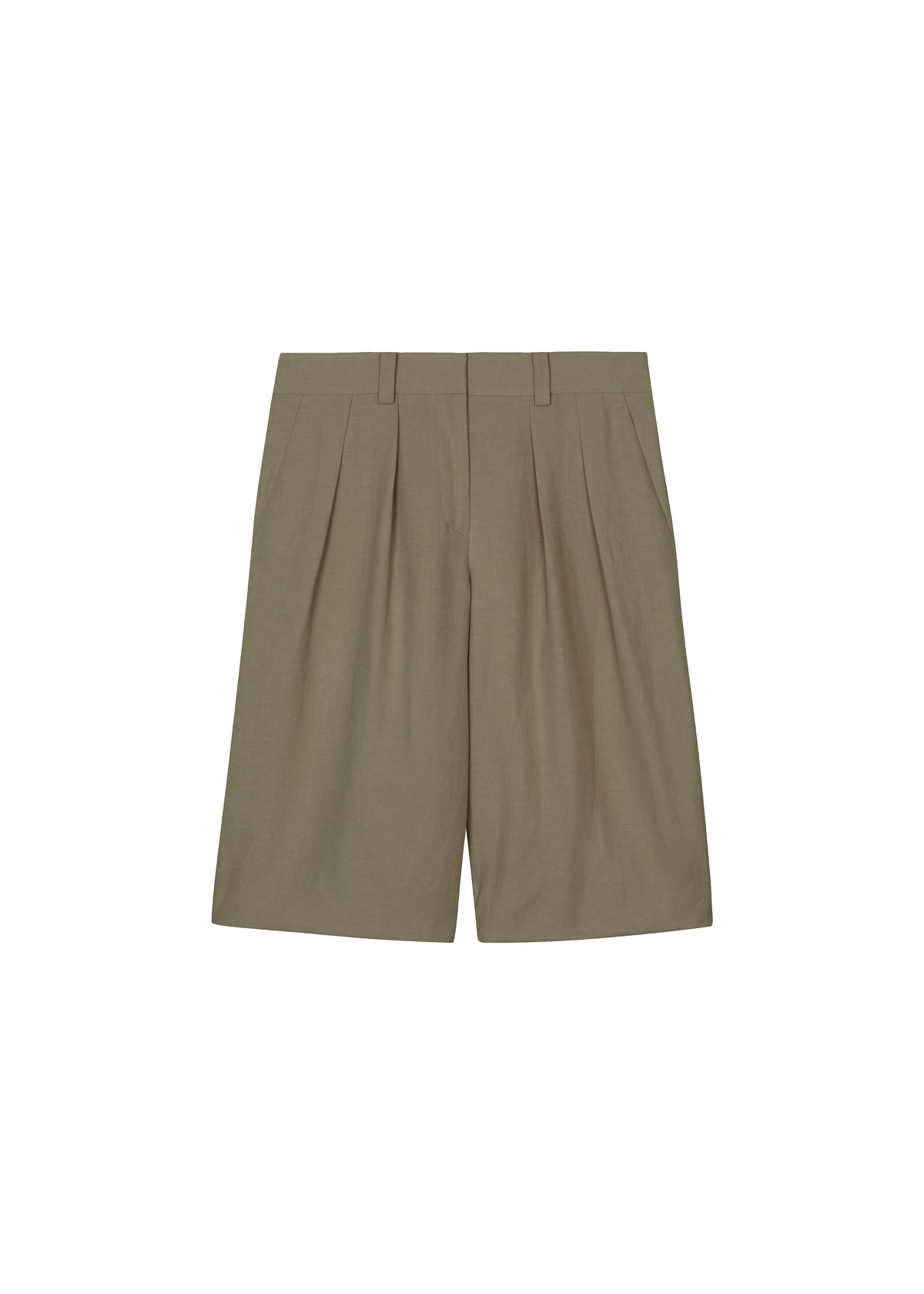Bilbao Pleated Linen Bermuda Shorts - Khaki - 9