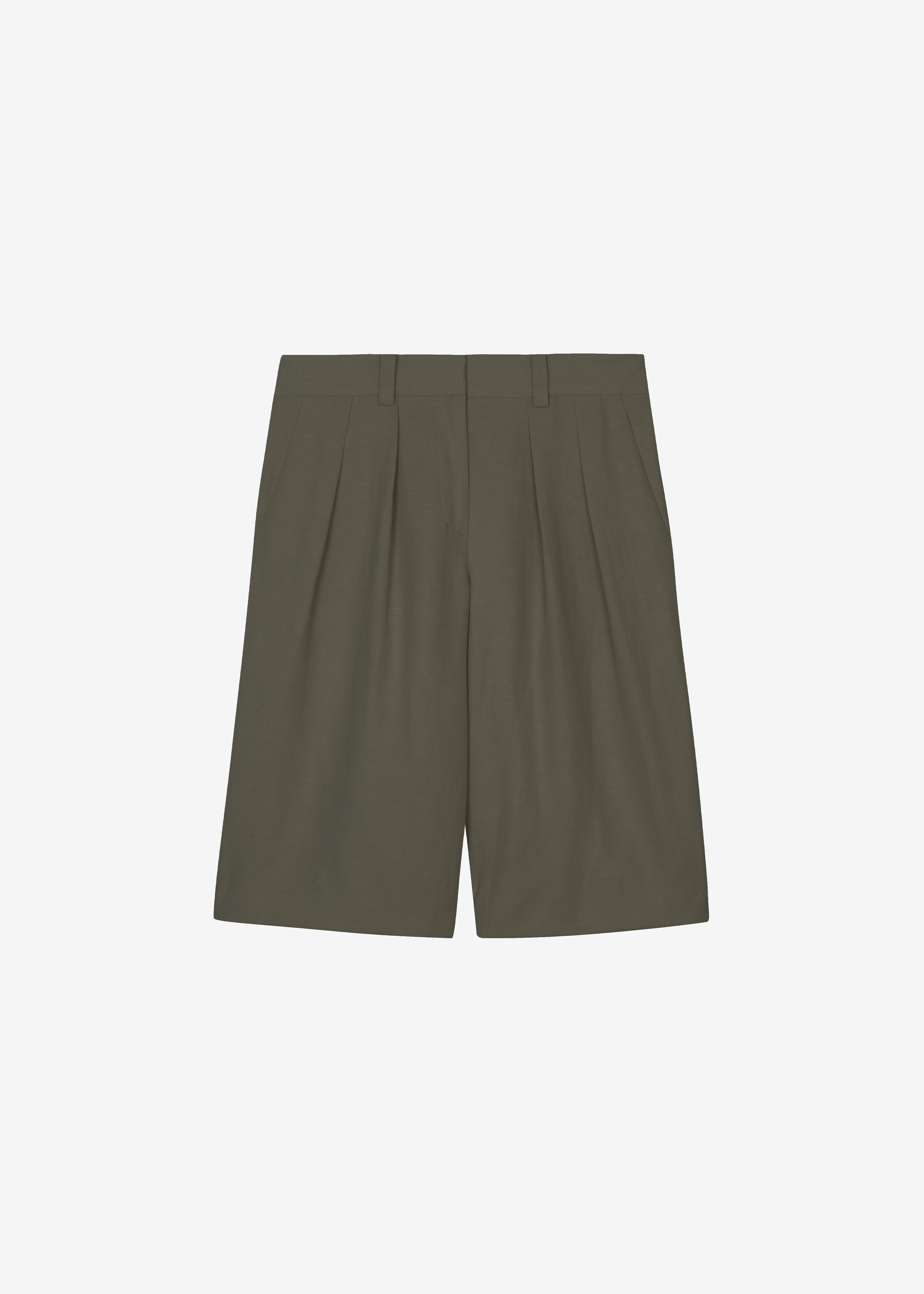 Bilbao Pleated Wool Bermuda Shorts - Khaki - 5