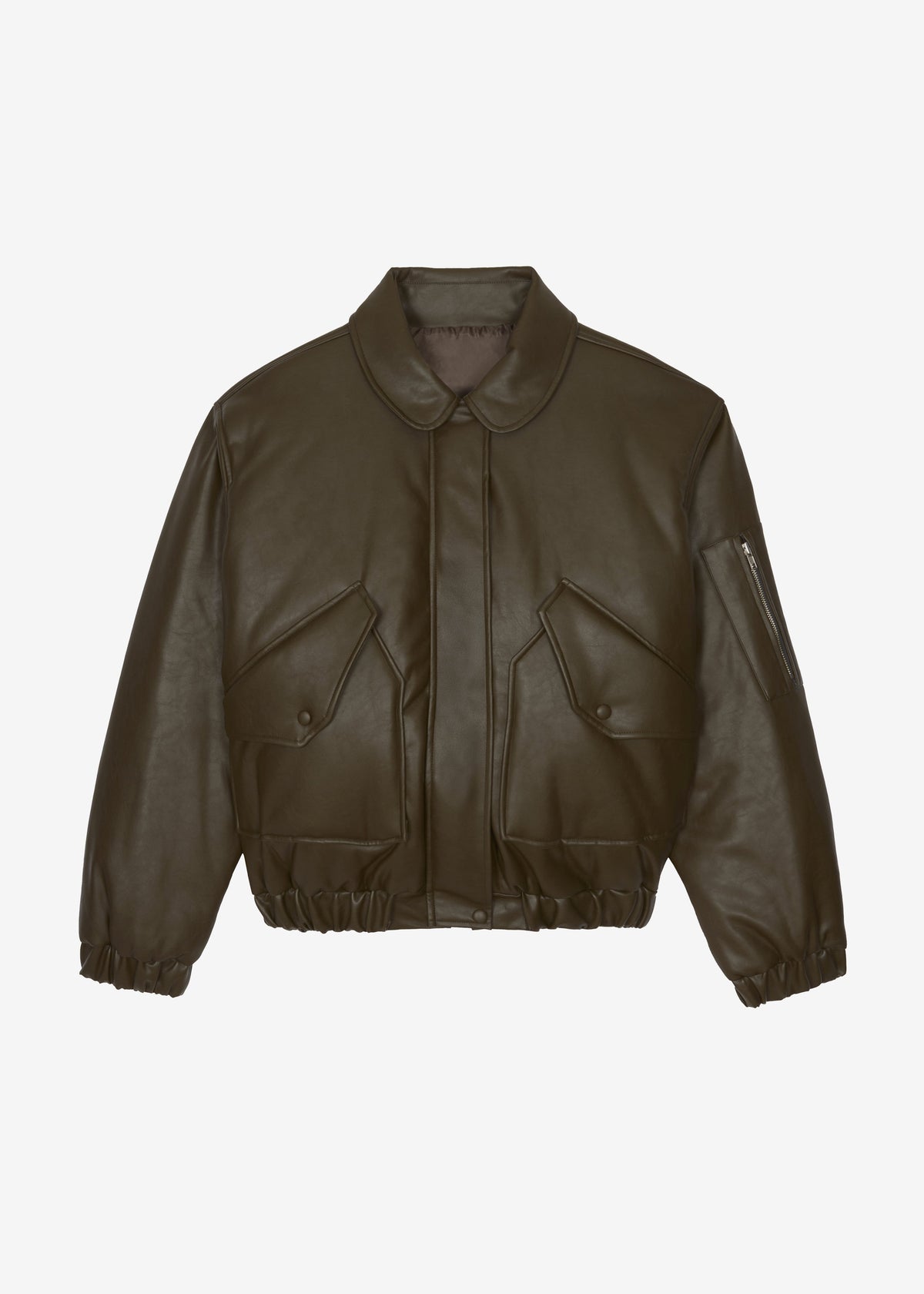 Blane Faux Leather Padded Bomber Jacket - Khaki Brown - 10