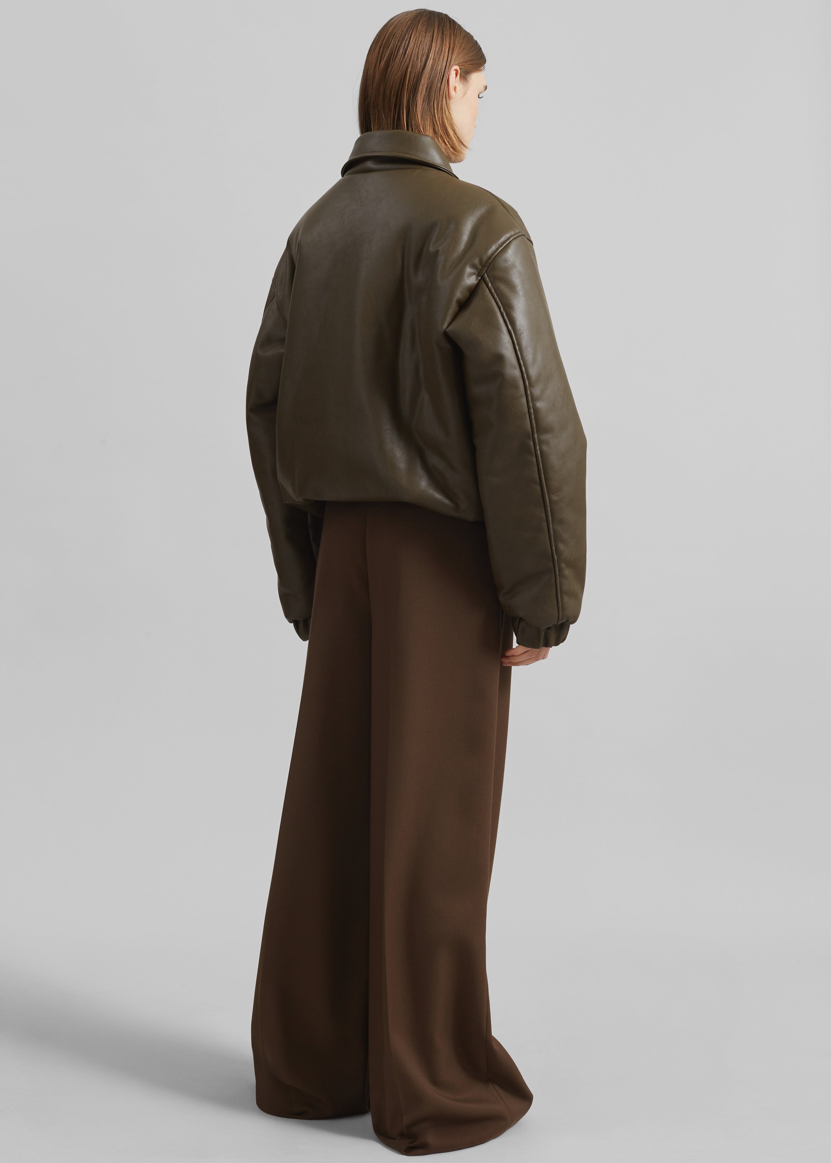 Blane Faux Leather Padded Bomber Jacket - Khaki Brown - 9