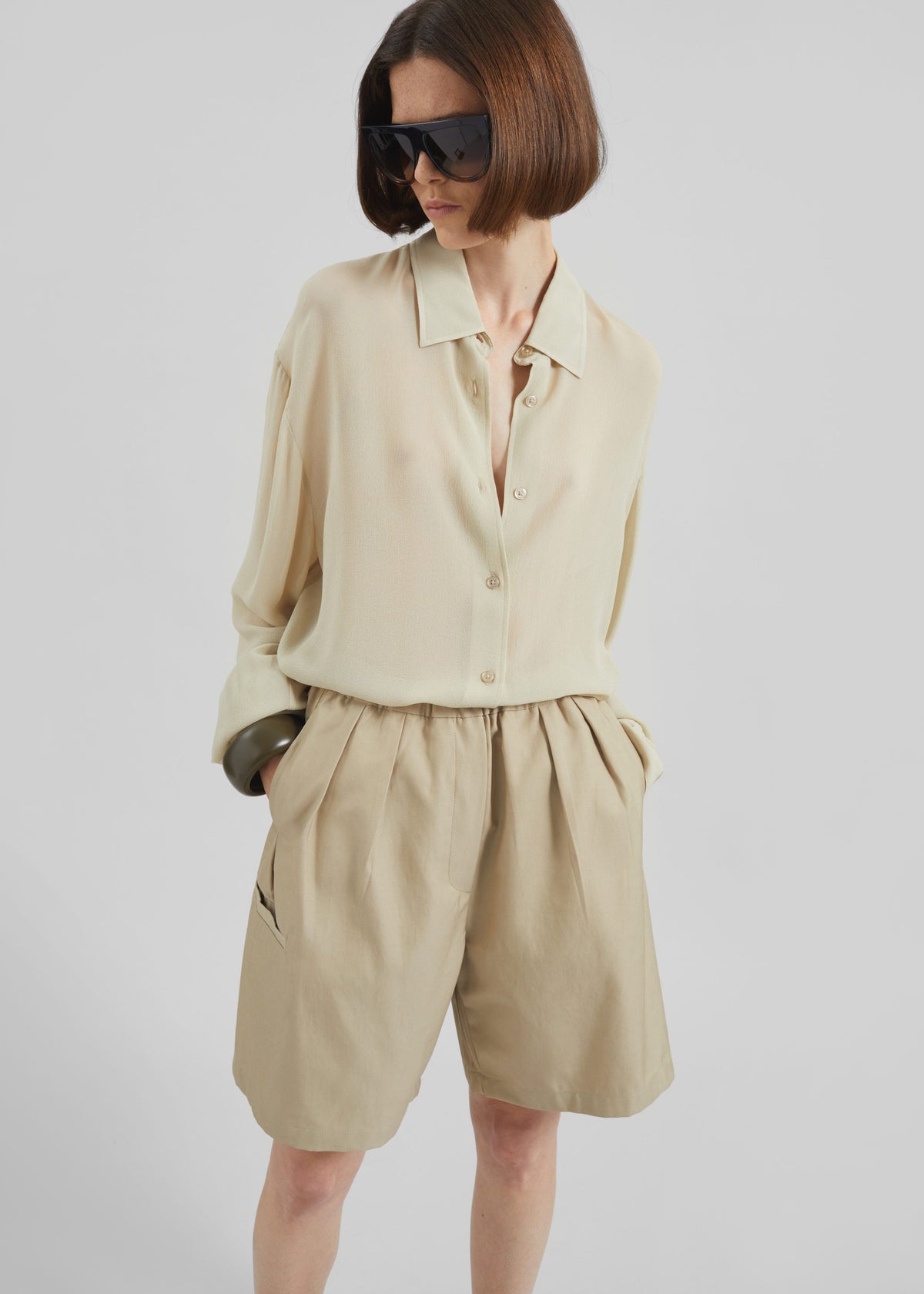 Bora Cotton Chino Shorts - Beige - 2