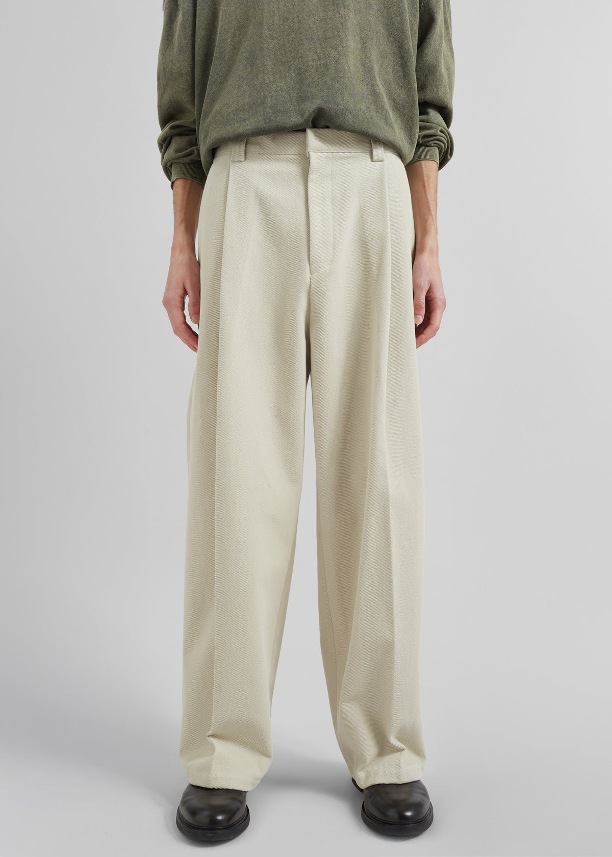 Borken Pleated Twill Pants - Ivory - 4