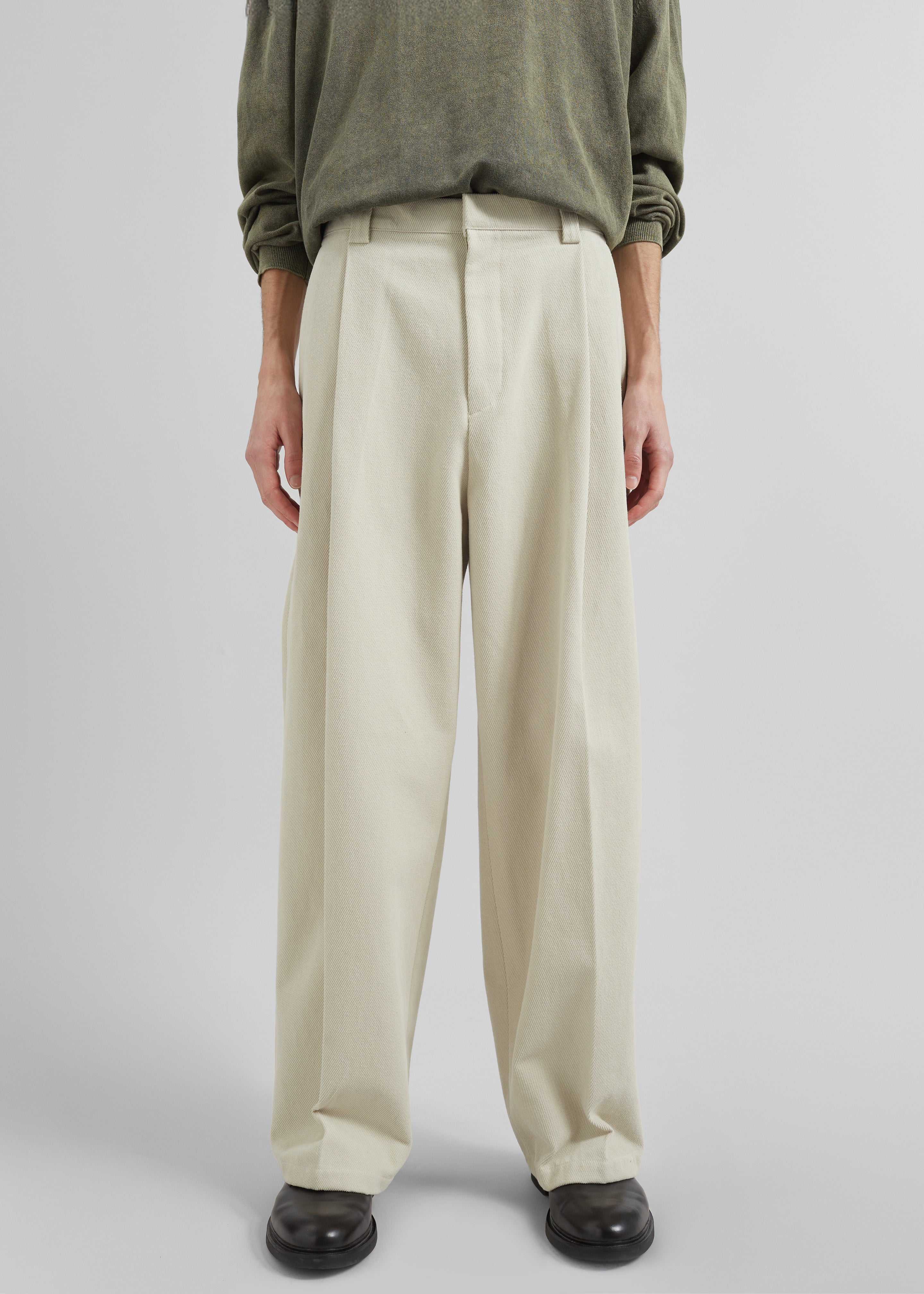 Borken Pleated Twill Pants - Ivory - 4