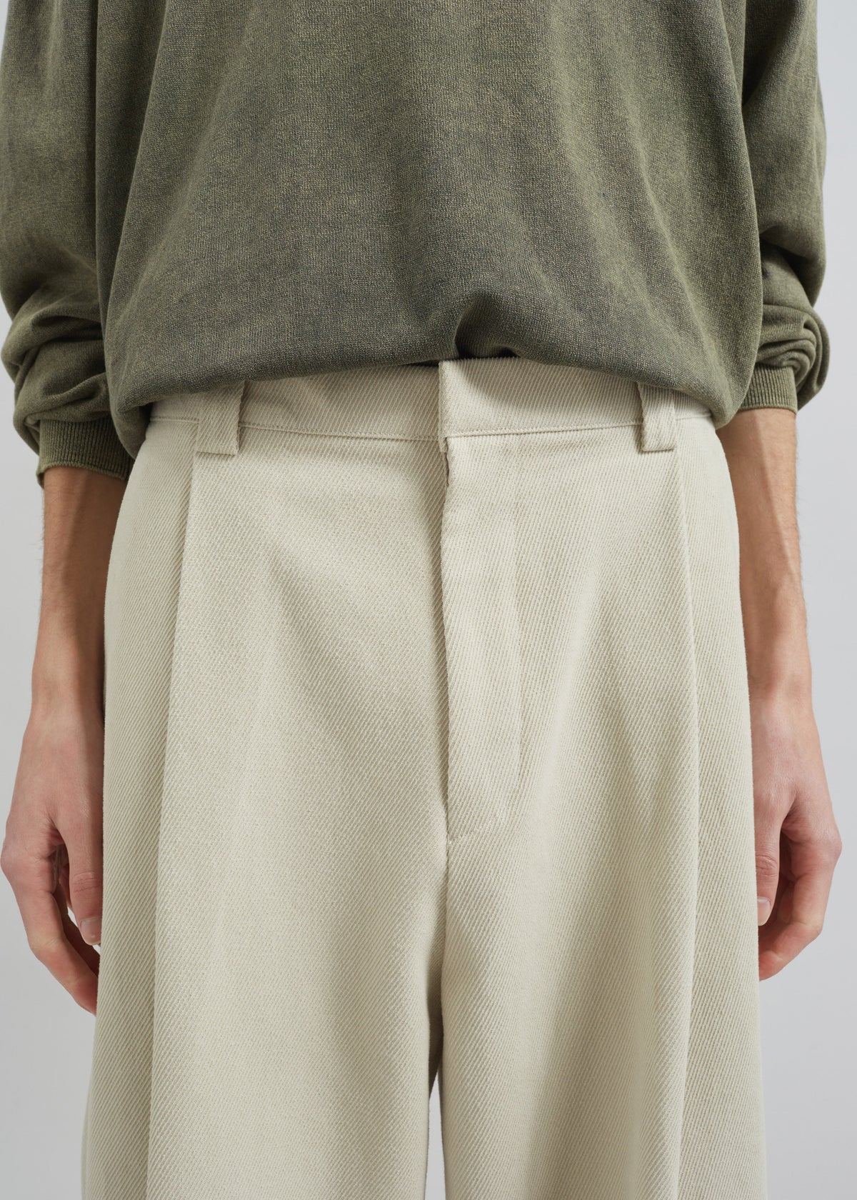 Borken Pleated Twill Pants - Ivory - 2