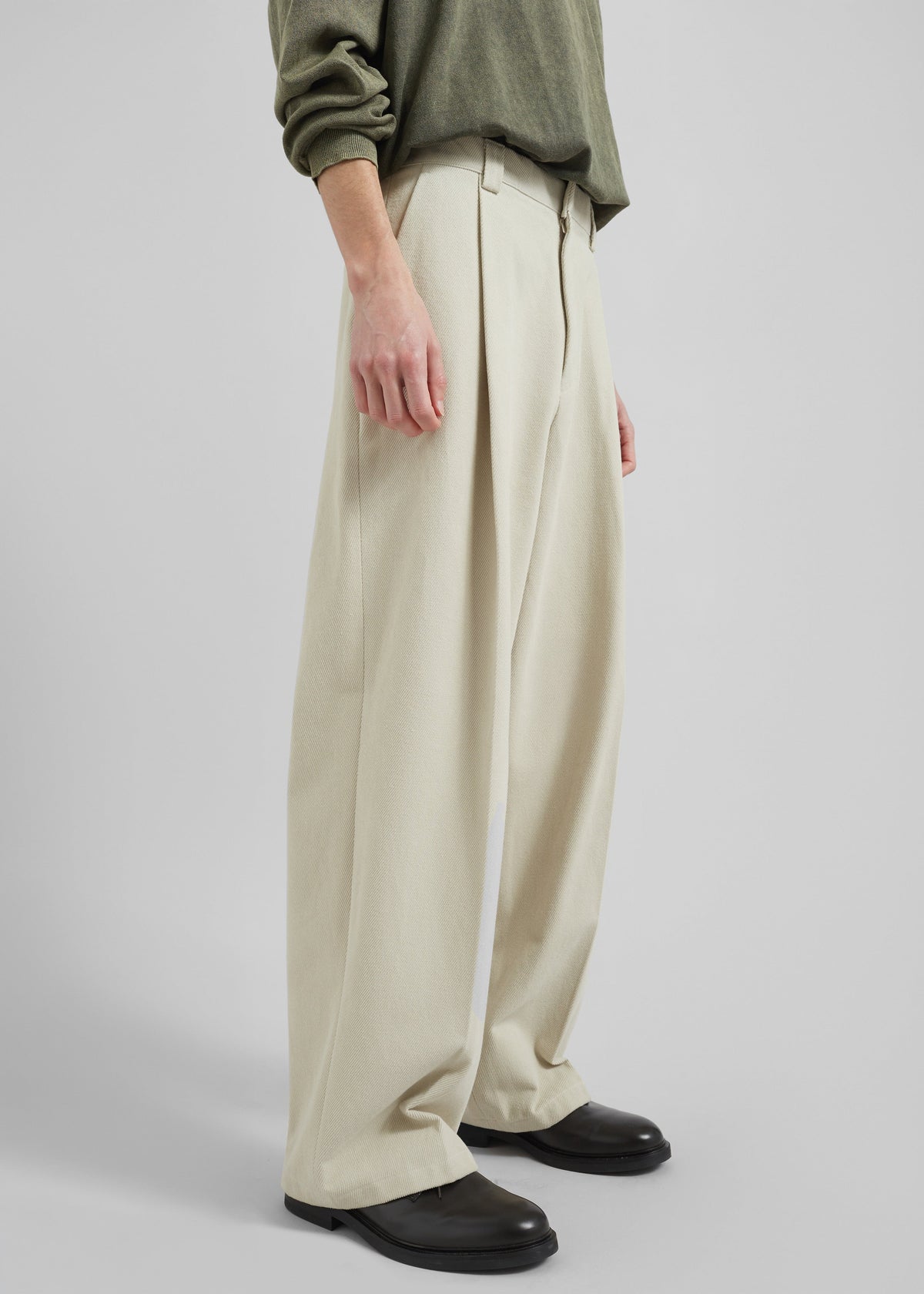 Borken Pleated Twill Pants - Ivory - 1