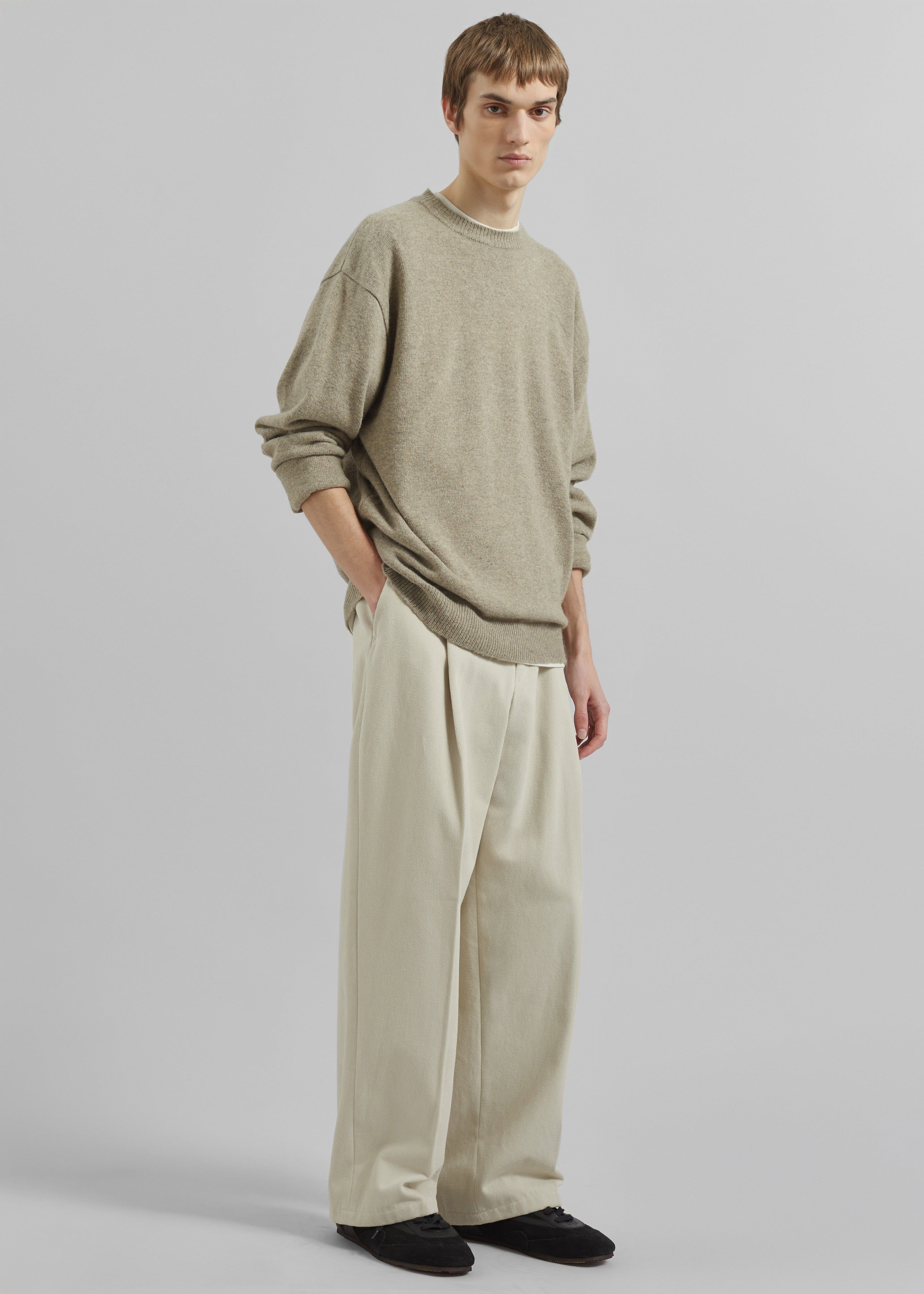 Borken Pleated Twill Pants - Ivory - 8