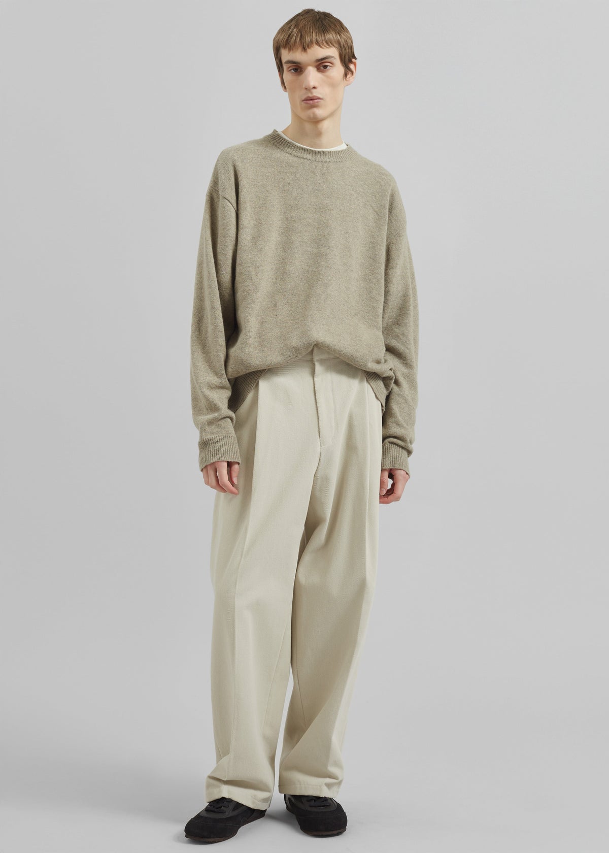 Borken Pleated Twill Pants - Ivory - 3