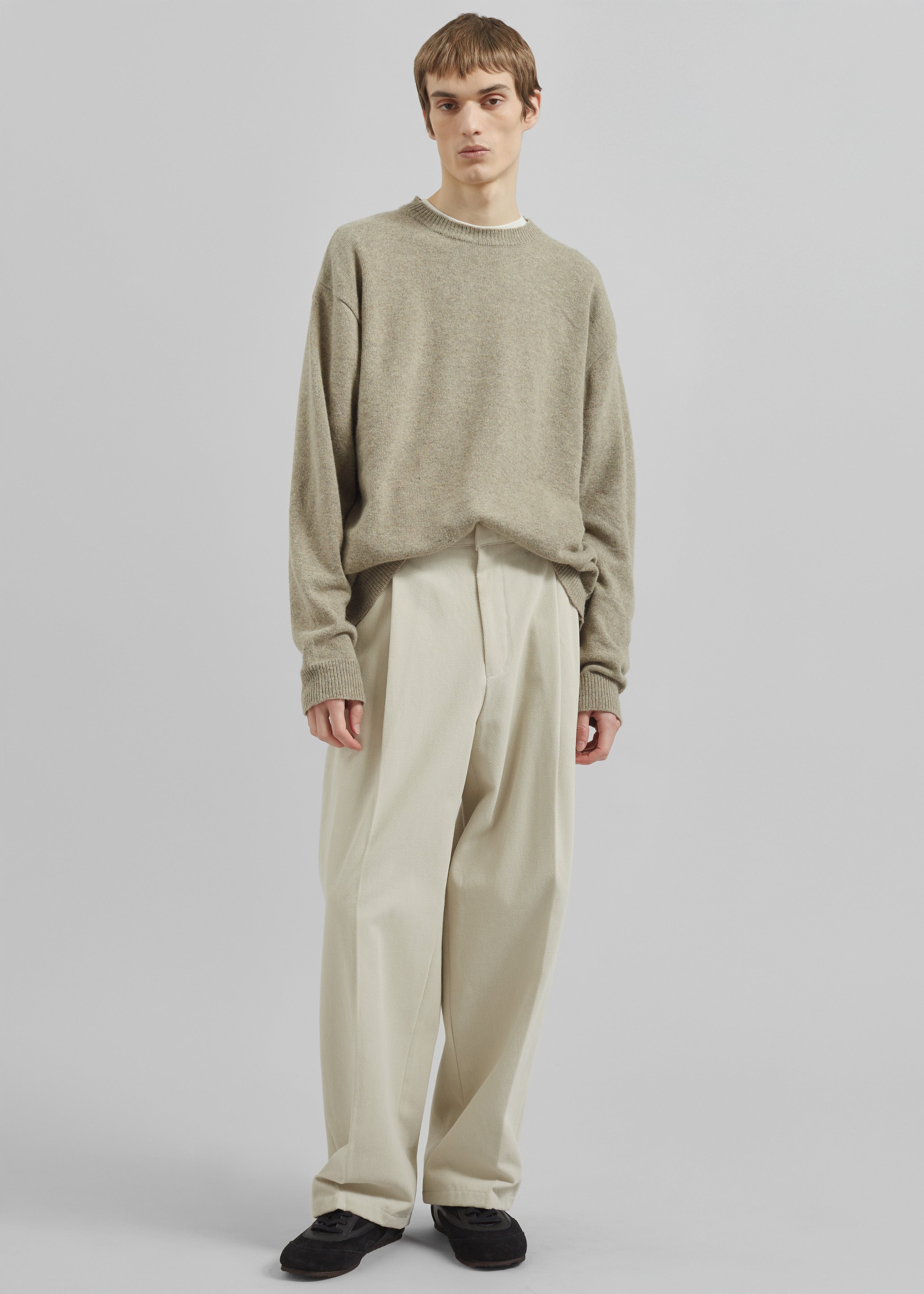 Borken Pleated Twill Pants - Ivory - 3