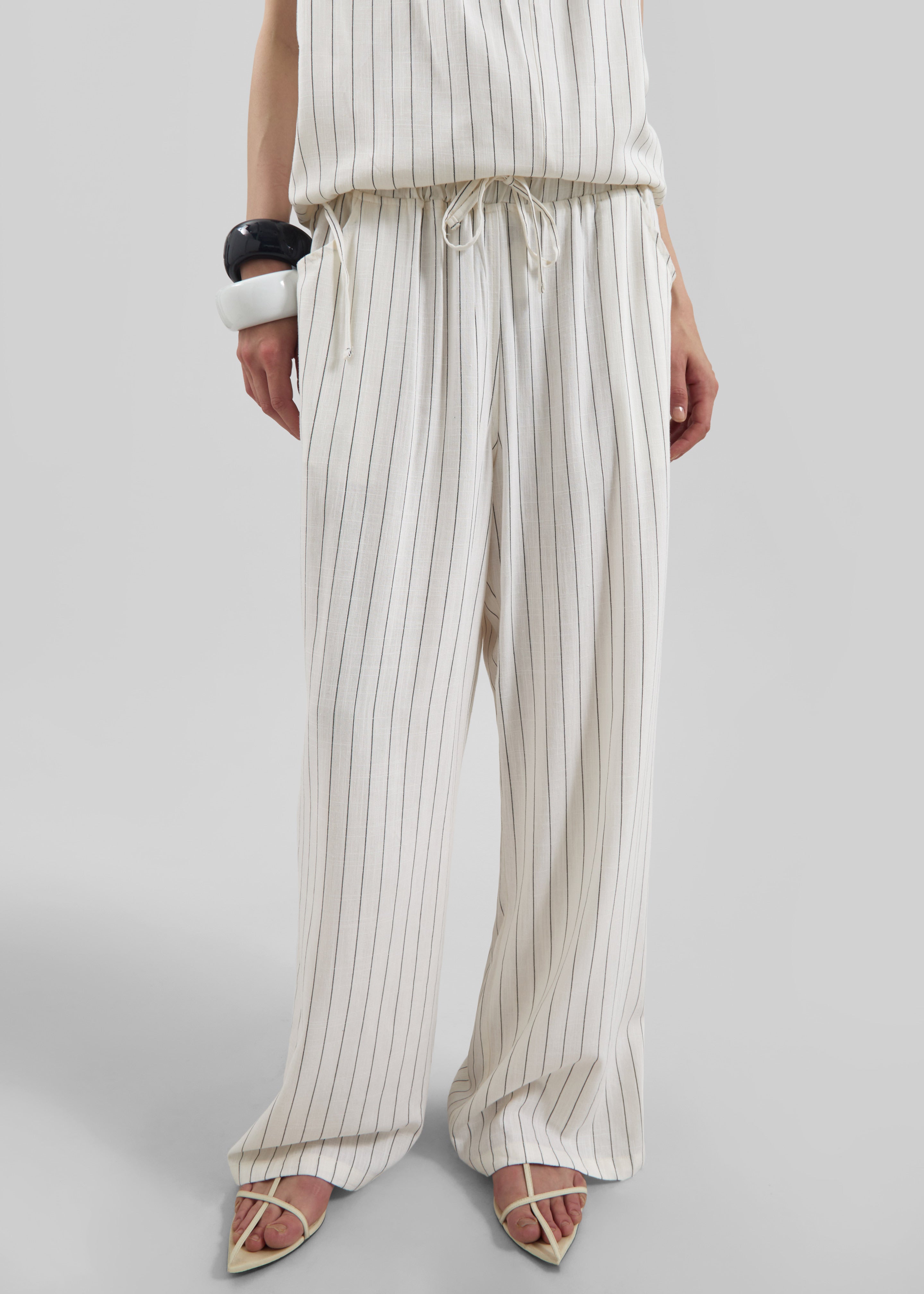 Branton Drawstring Pants - White/Black Pinstripe - 5