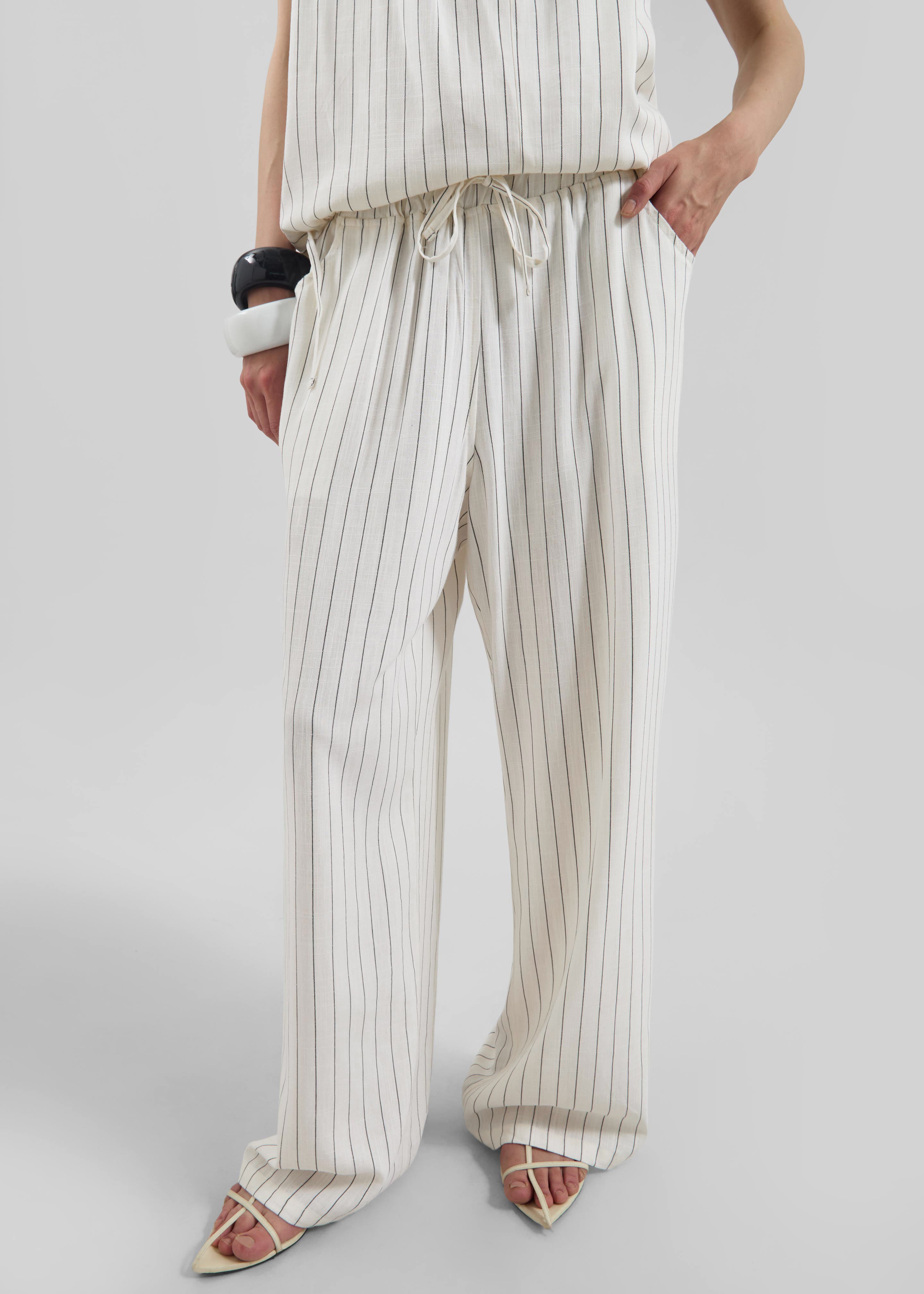 Branton Drawstring Pants - White/Black Pinstripe - 6