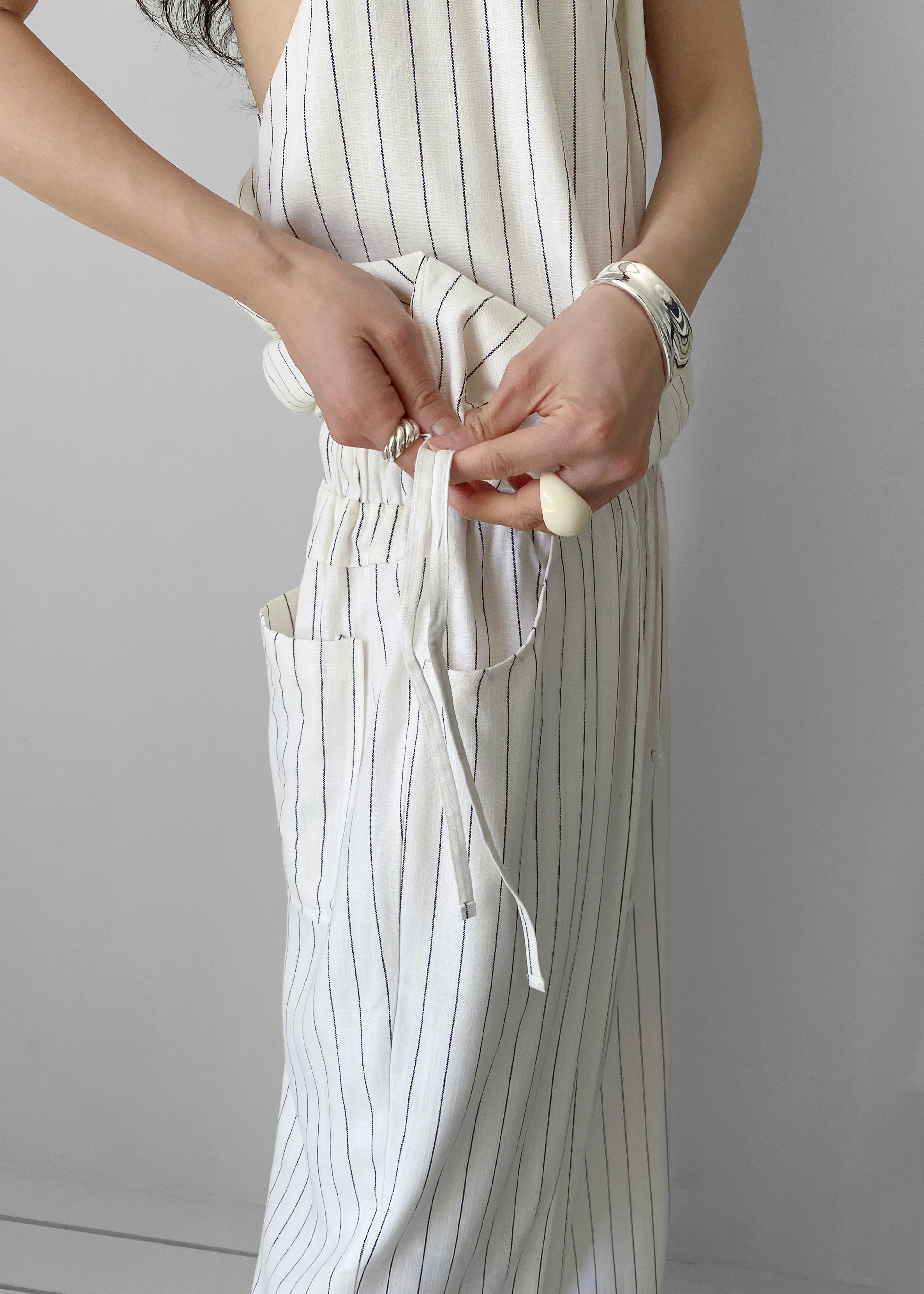 Branton Drawstring Pants - White/Black Pinstripe - 10