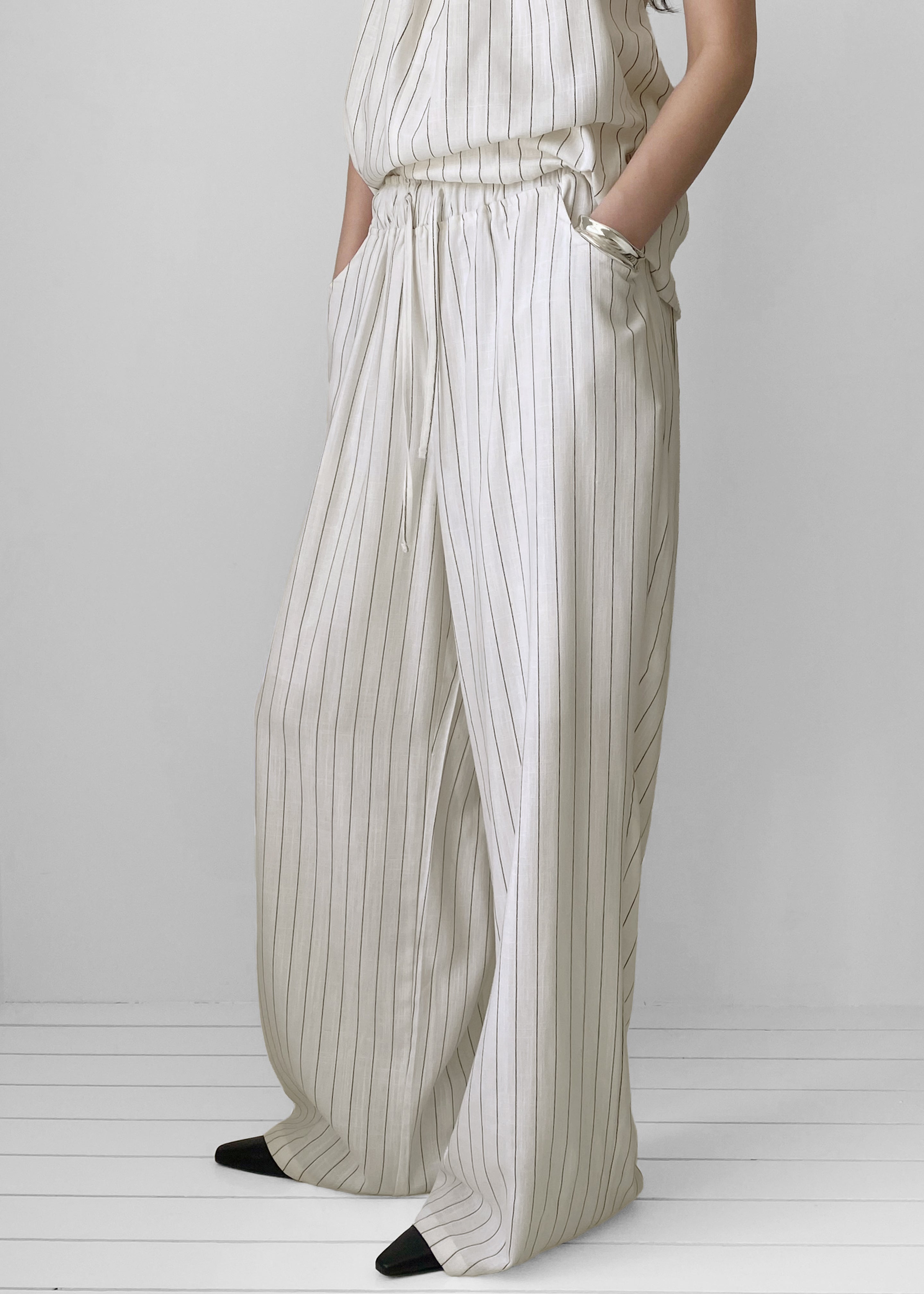 Branton Drawstring Pants - White/Black Pinstripe - 7
