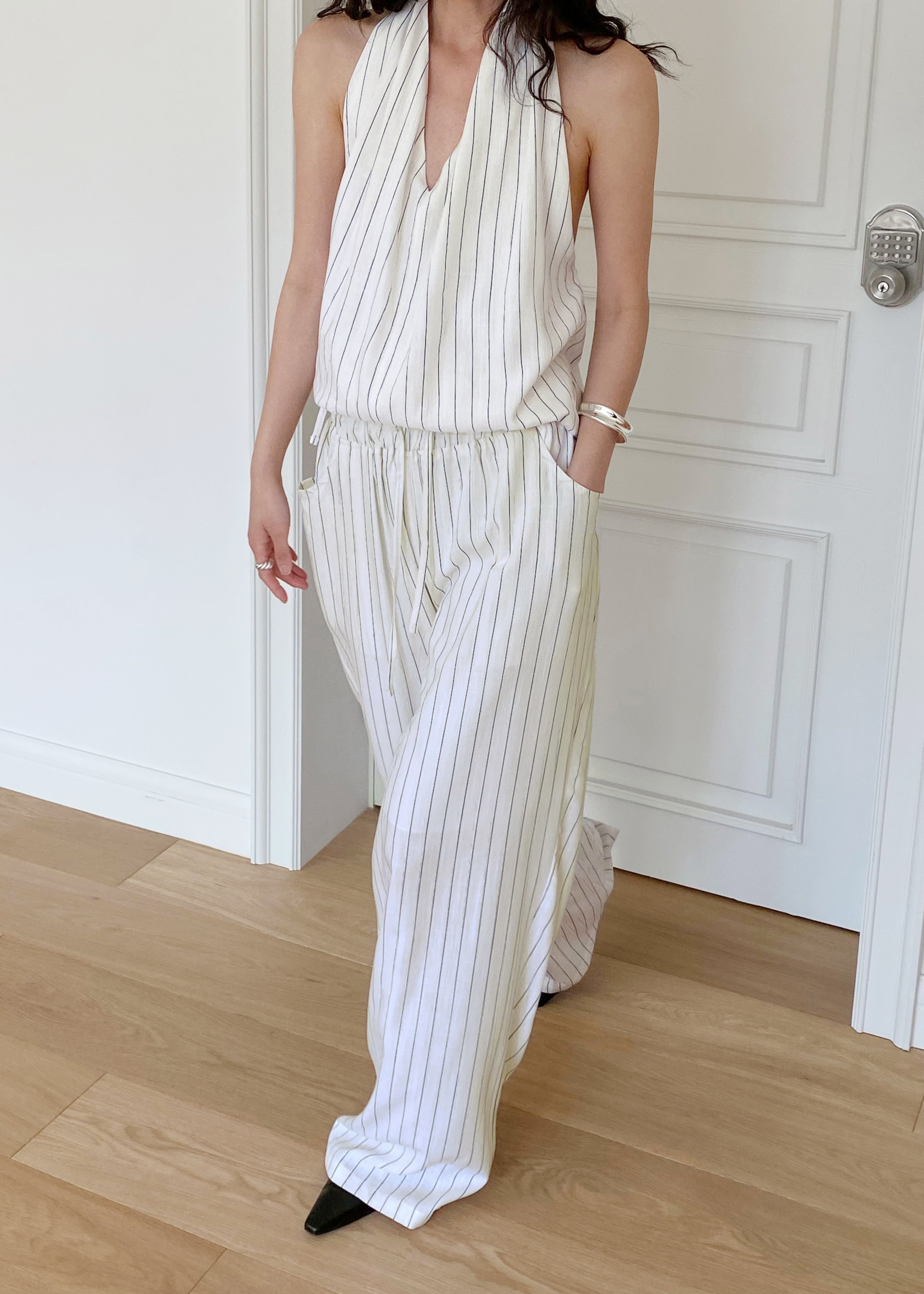 Branton Drawstring Pants - White/Black Pinstripe - 9