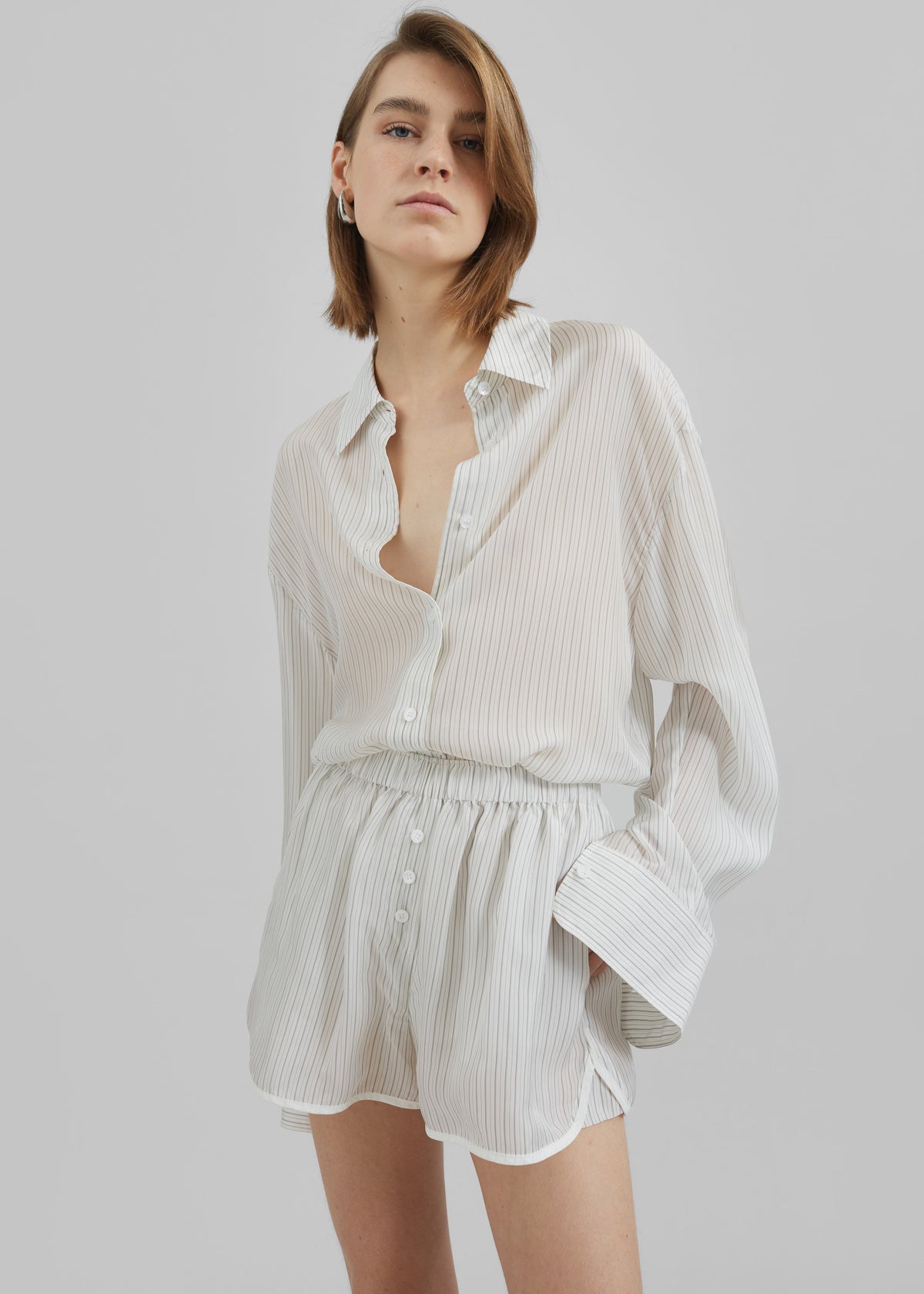 Brenna Double Striped Shorts - White/Black Stripe - 1