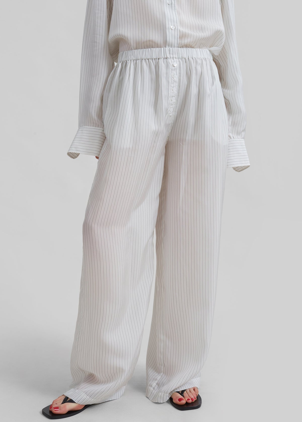 Brenna Double Striped Wide Pants - White/Black Stripe - 5