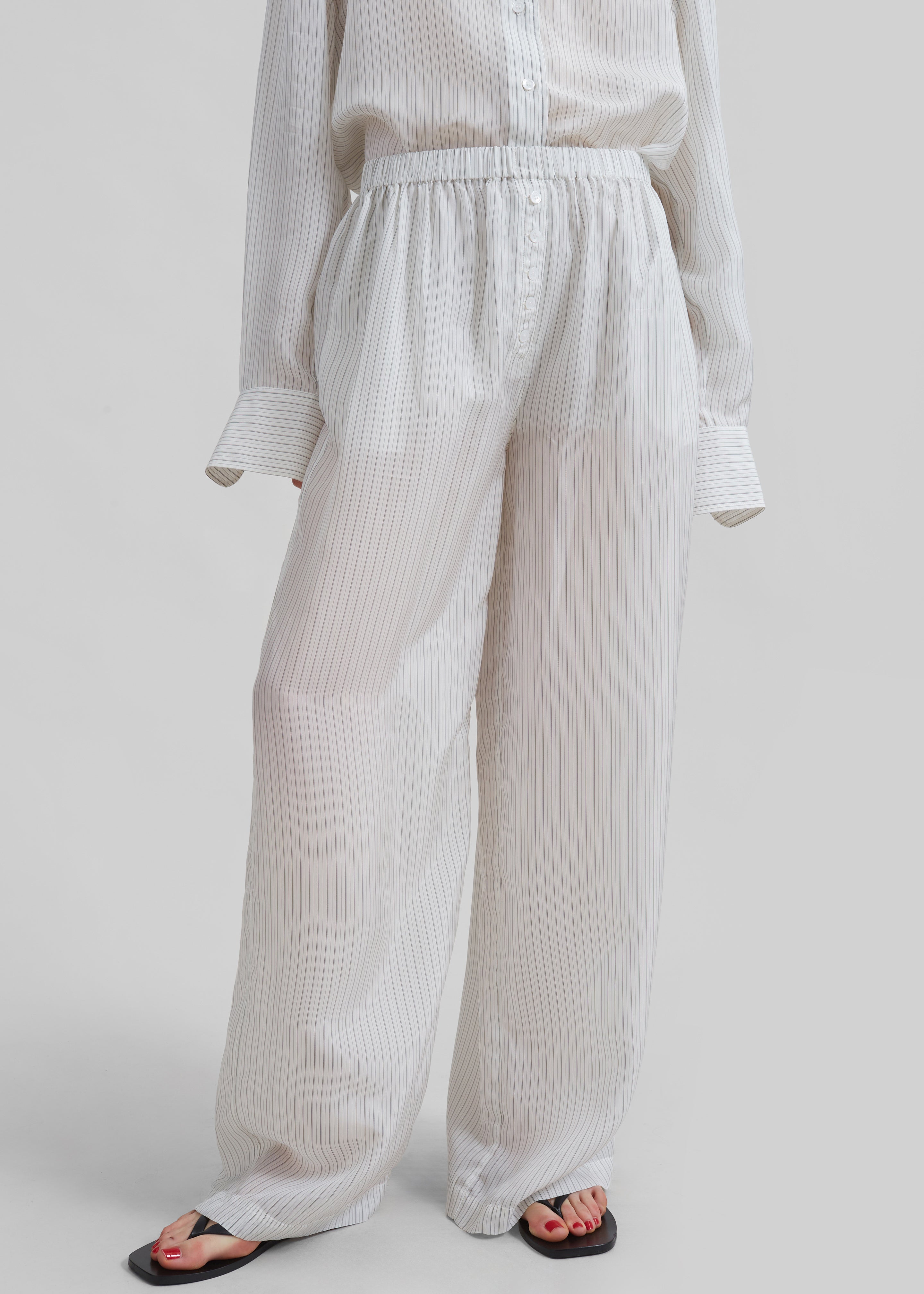 Brenna Double Striped Wide Pants - White/Black Stripe - 5