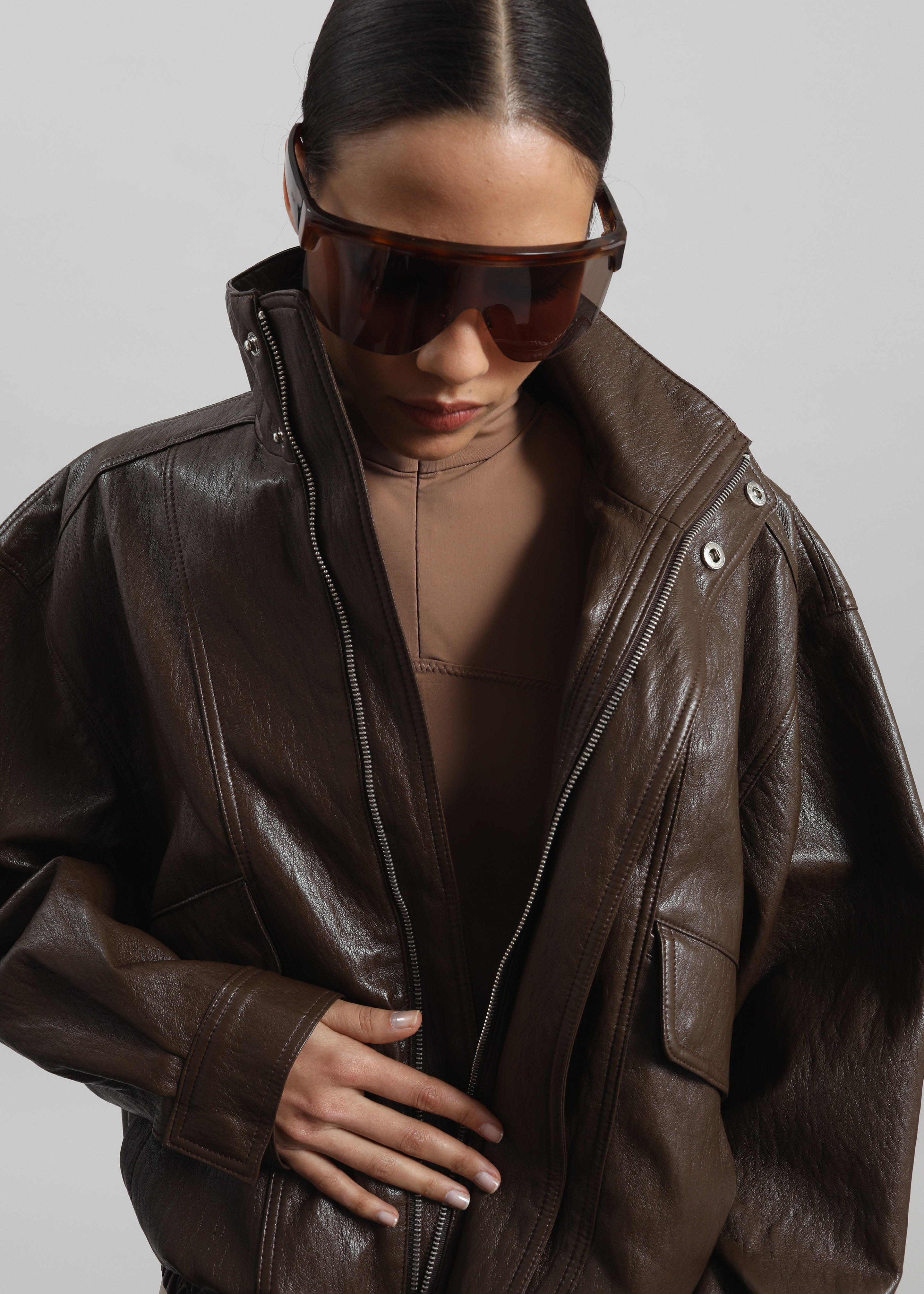 Burland Faux Leather Jacket - Brown - 7