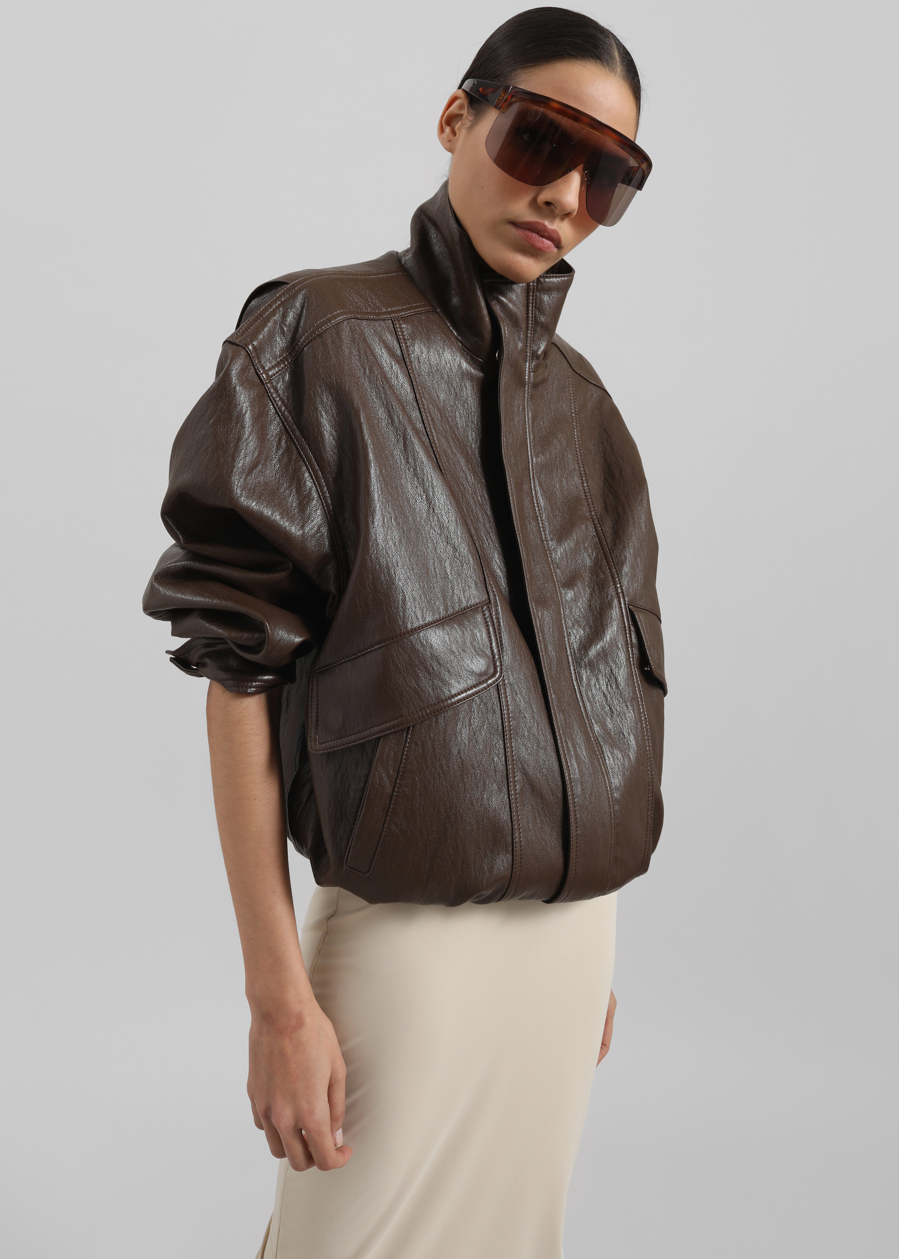 Burland Faux Leather Jacket - Brown - 6