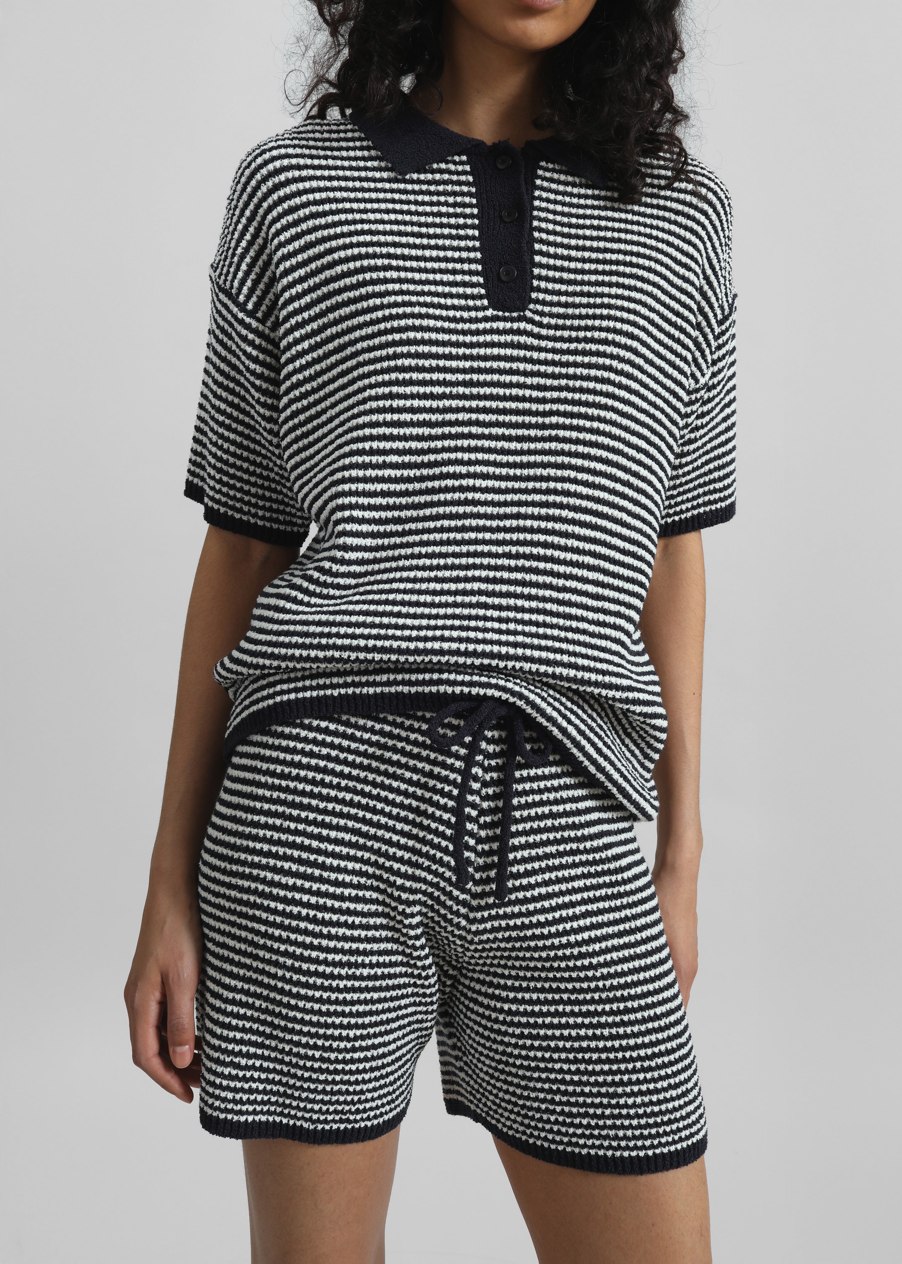Bynea Knit Polo - Navy/White Stripe - 3