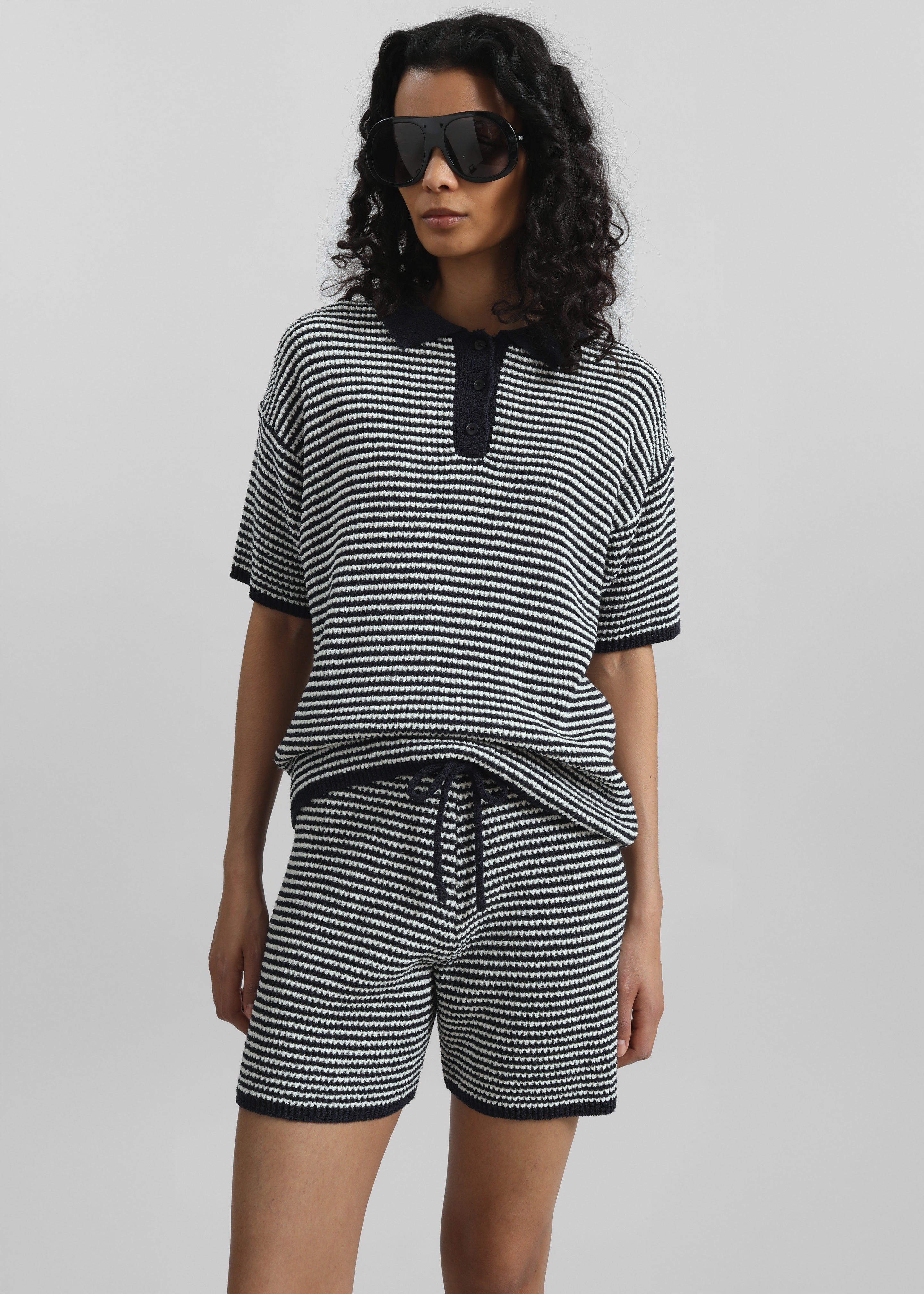 Bynea Knit Polo - Navy/White Stripe - 6