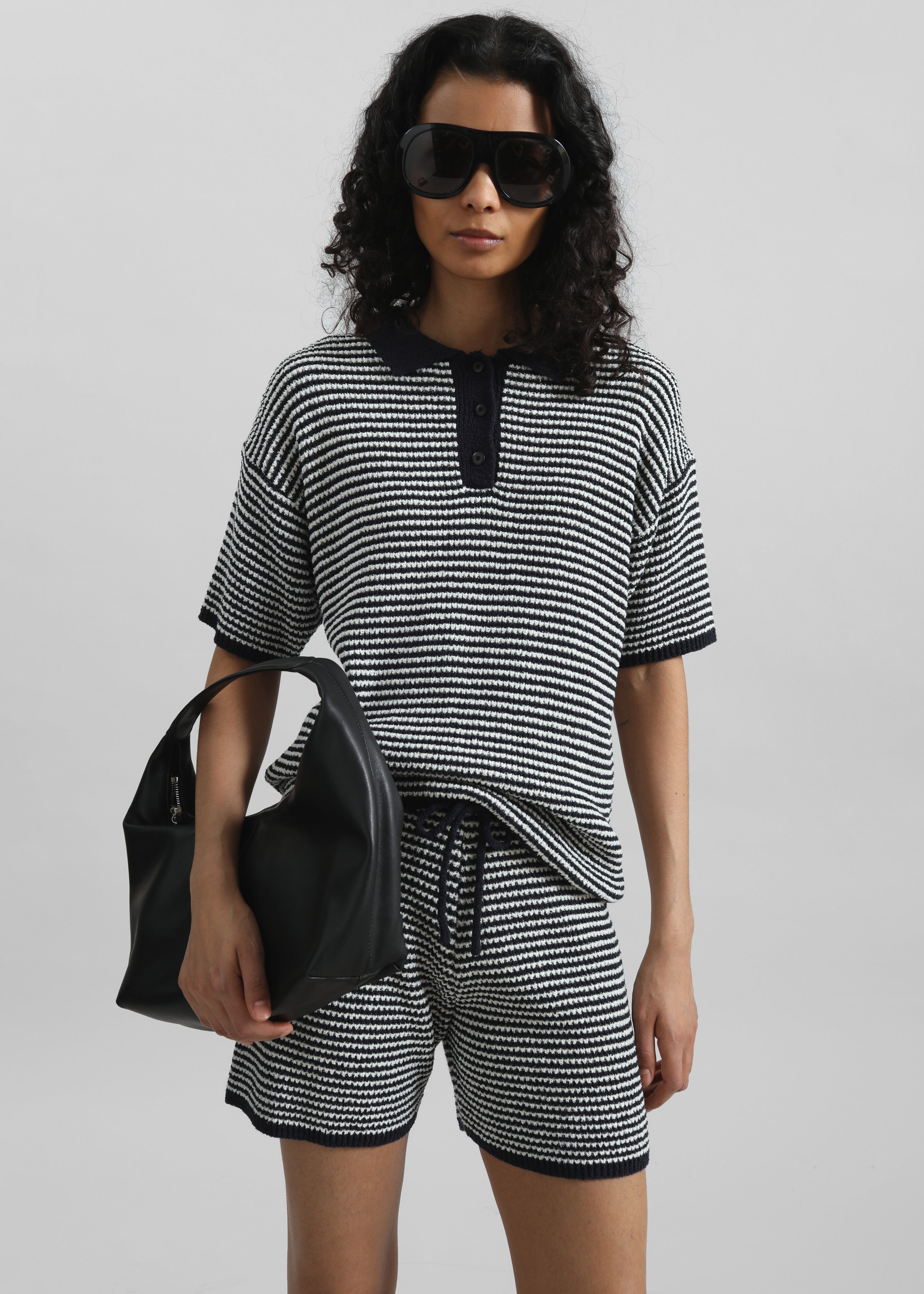 Bynea Knit Polo - Navy/White Stripe - 1