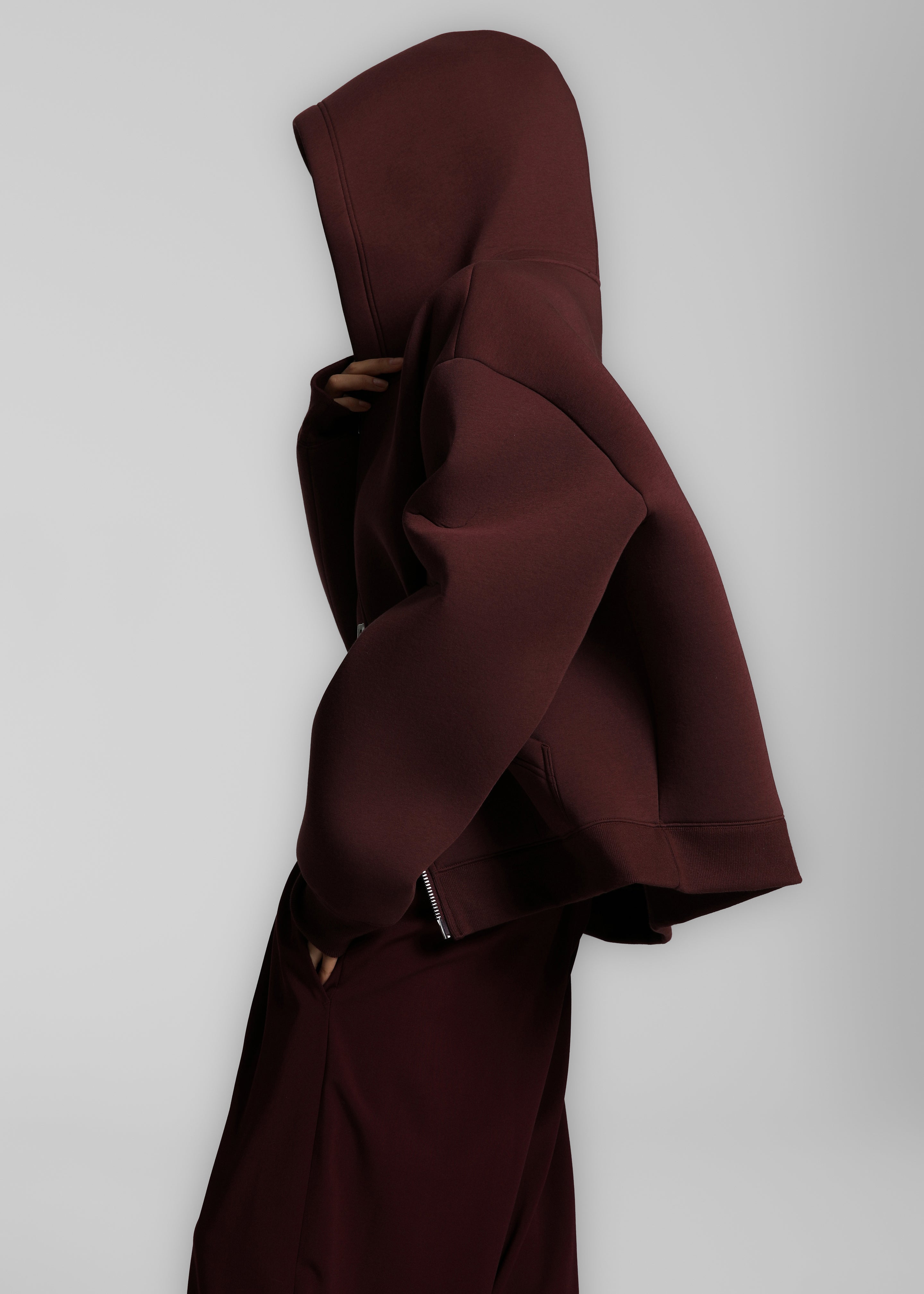 Calder Neoprene Zip-Up Hoodie - Burgundy - 2