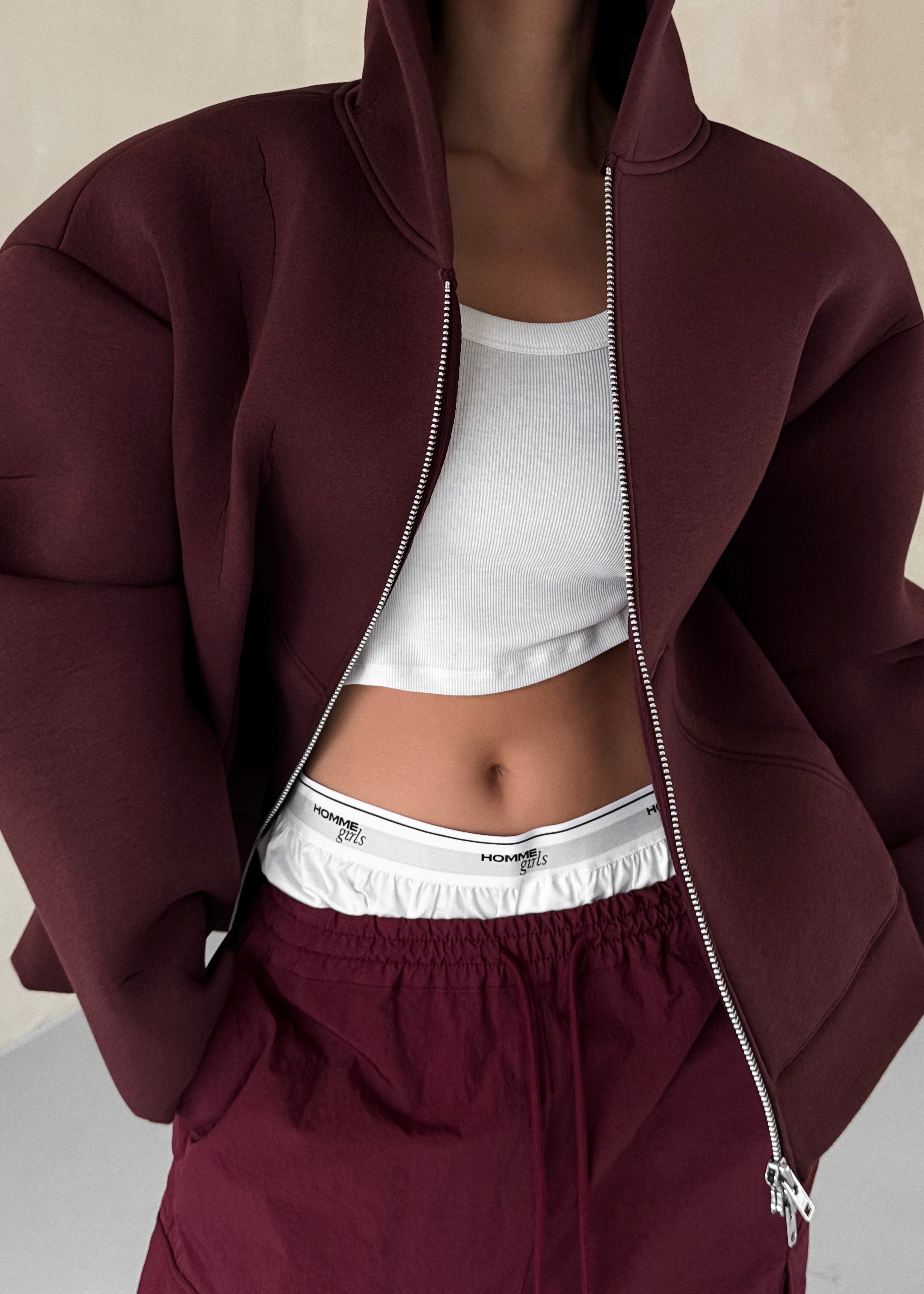 Calder Neoprene Zip-Up Hoodie - Burgundy - 3