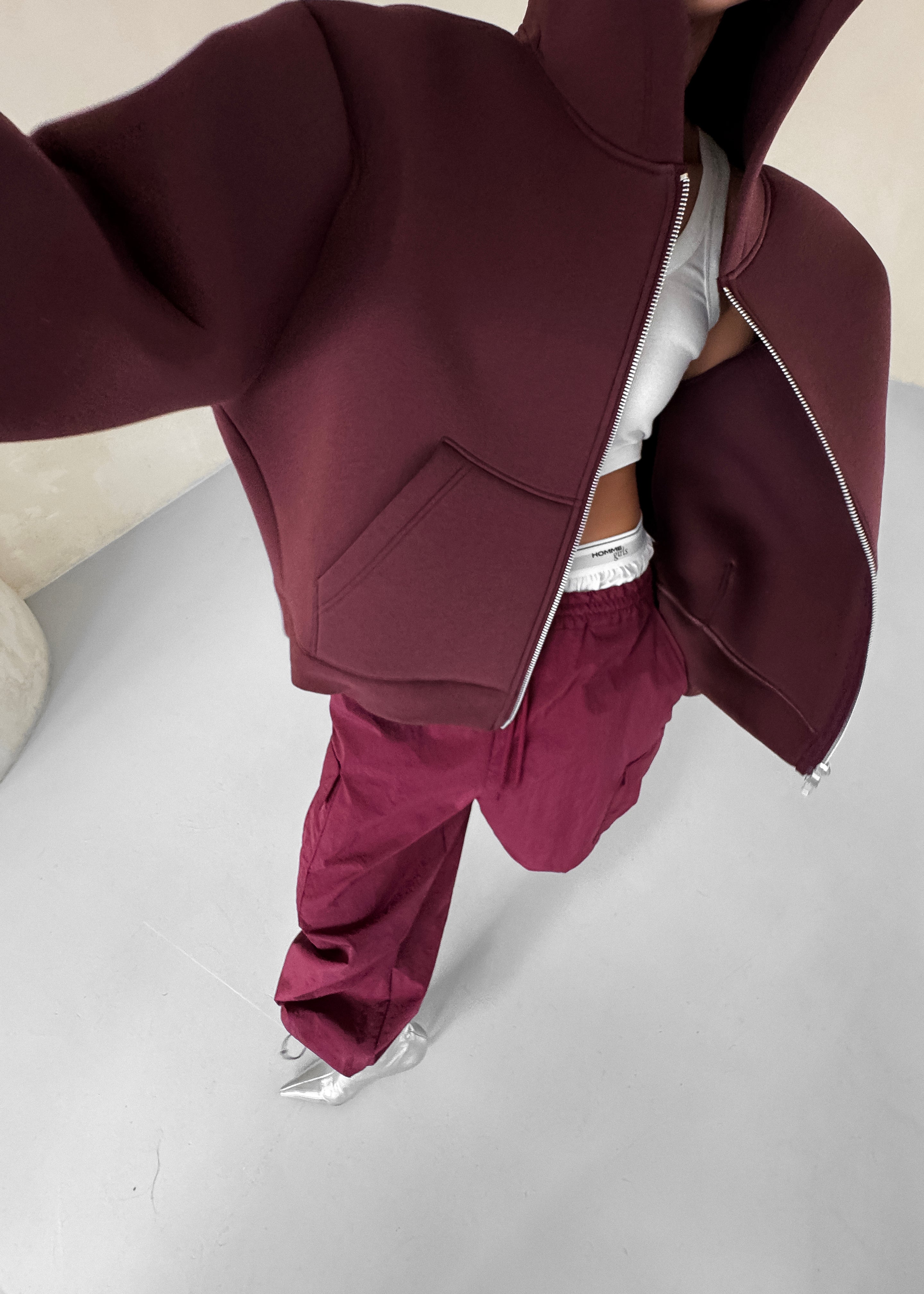 Calder Neoprene Zip-Up Hoodie - Burgundy - 1
