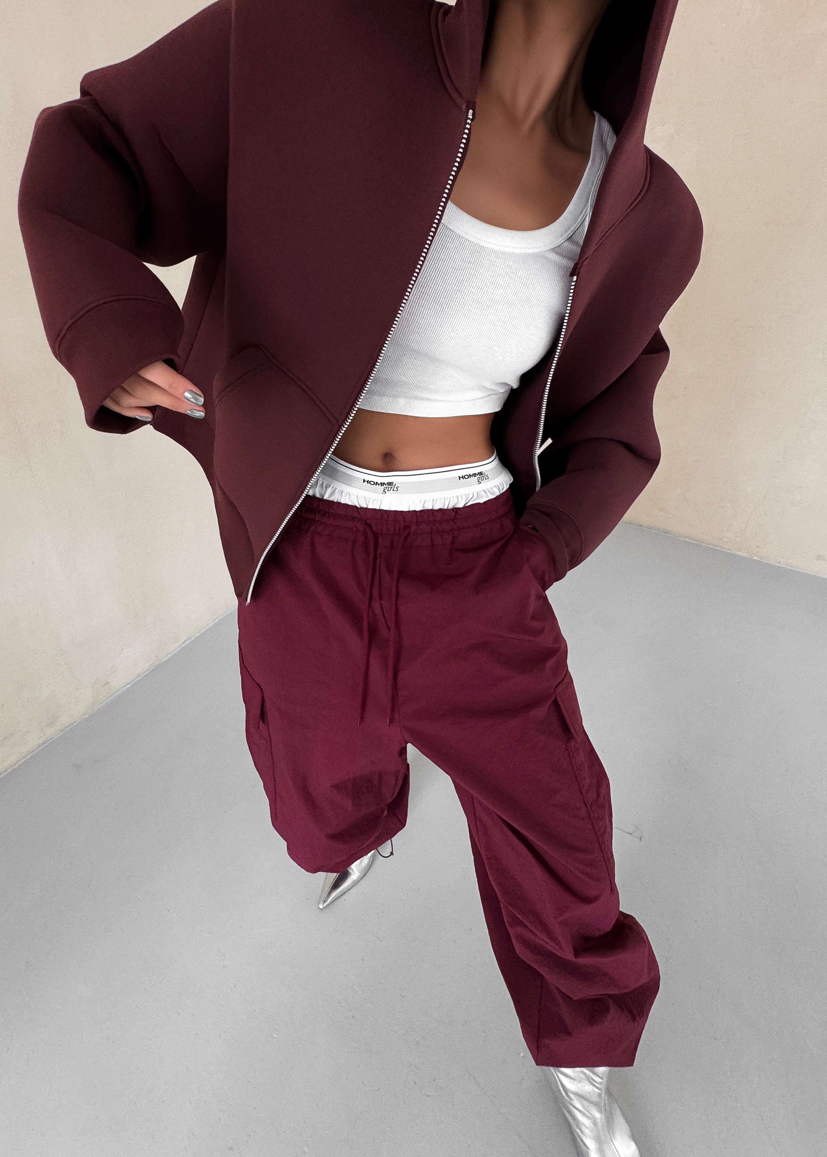 Calder Neoprene Zip-Up Hoodie - Burgundy - 7