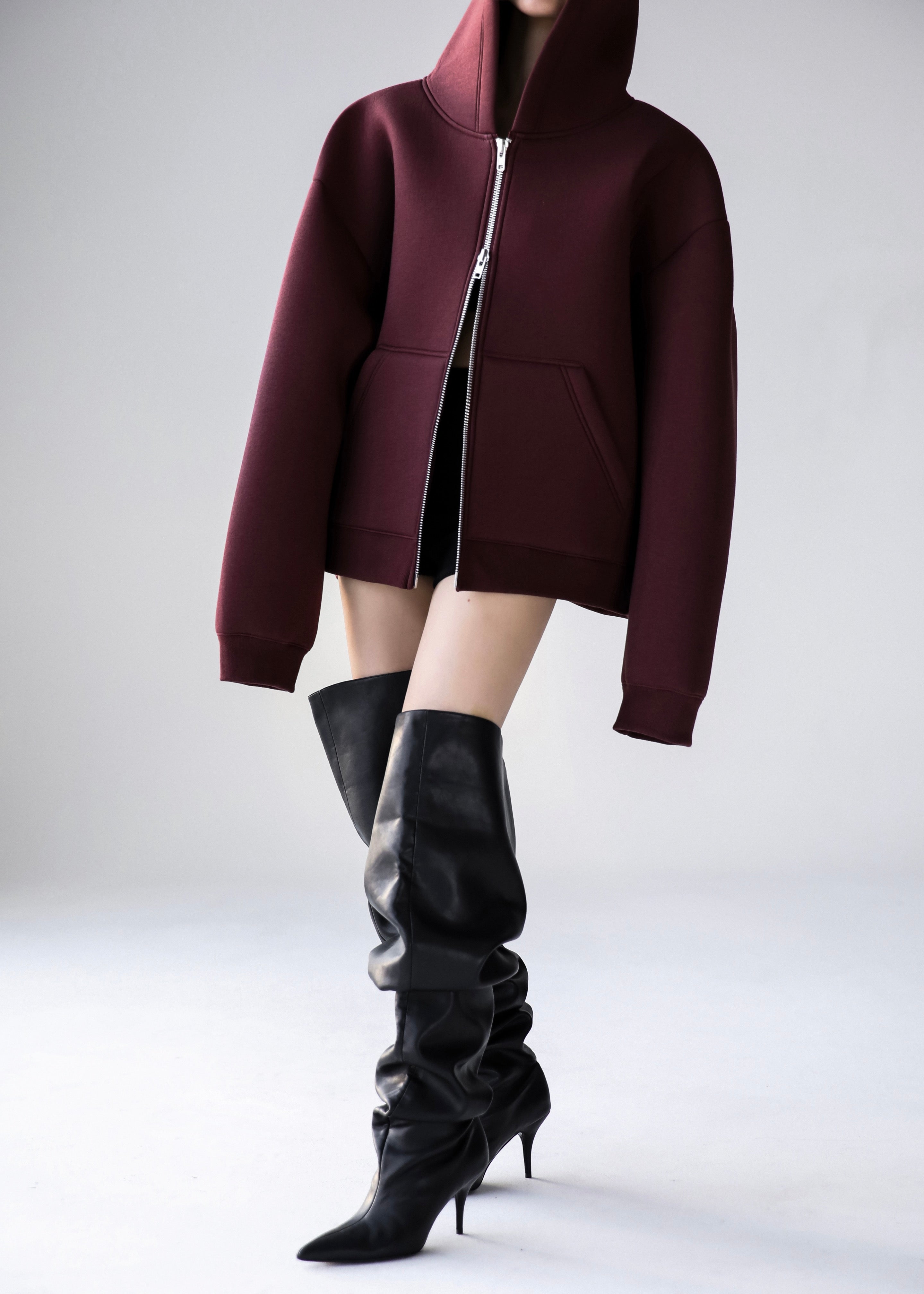 Calder Neoprene Zip-Up Hoodie - Burgundy - 12