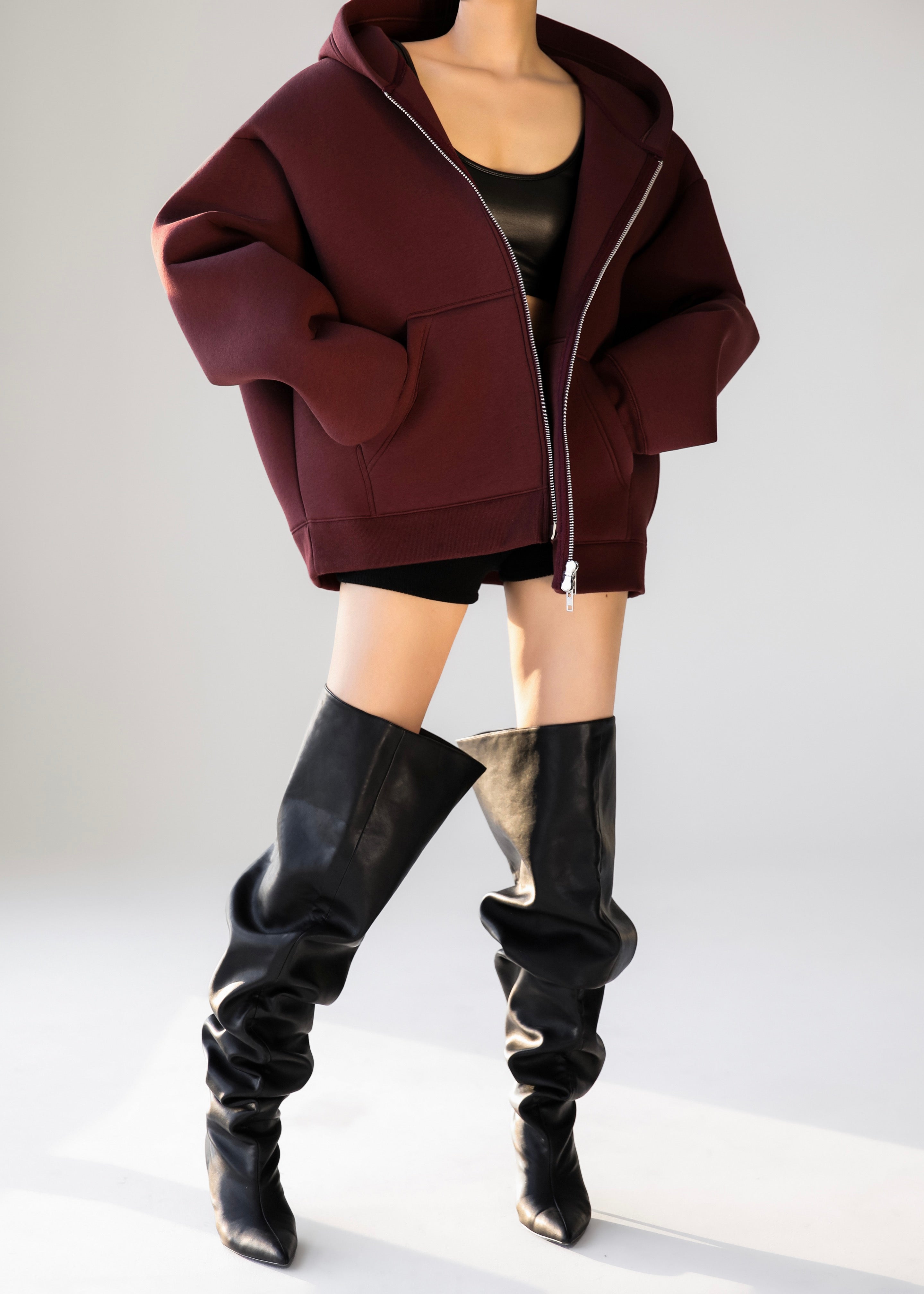 Calder Neoprene Zip-Up Hoodie - Burgundy - 8