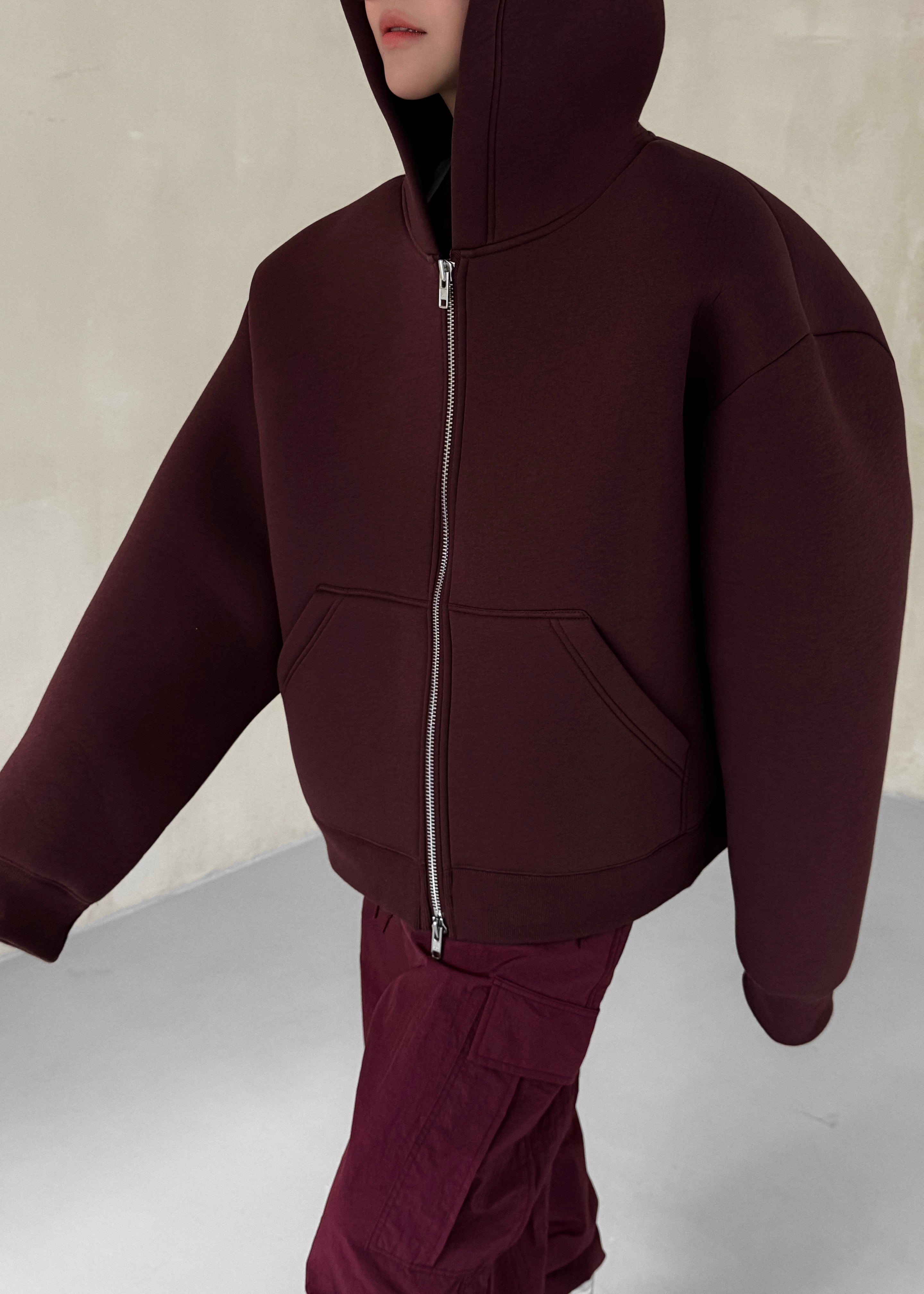 Calder Neoprene Zip-Up Hoodie - Burgundy - 4