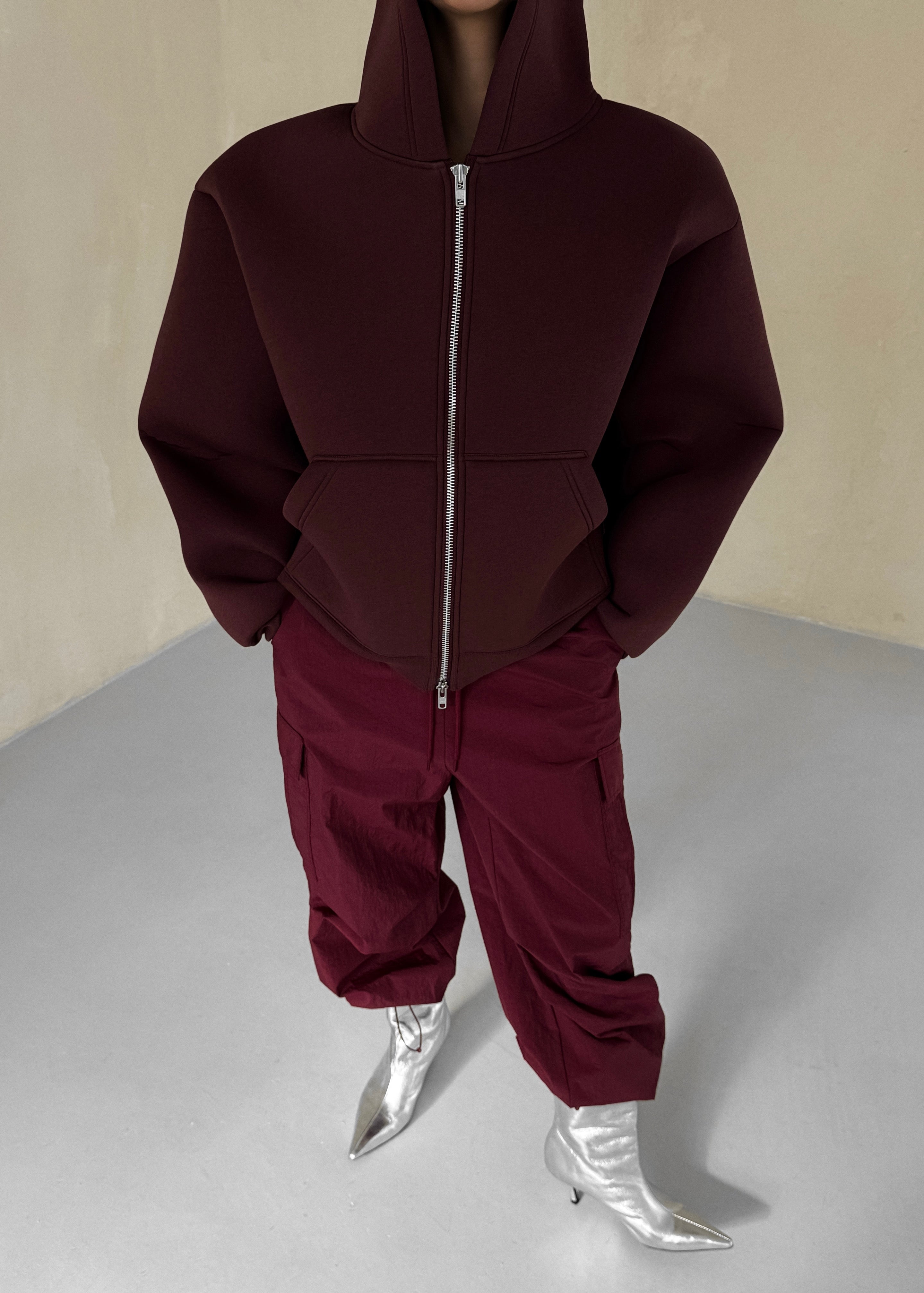 Calder Neoprene Zip-Up Hoodie - Burgundy - 9