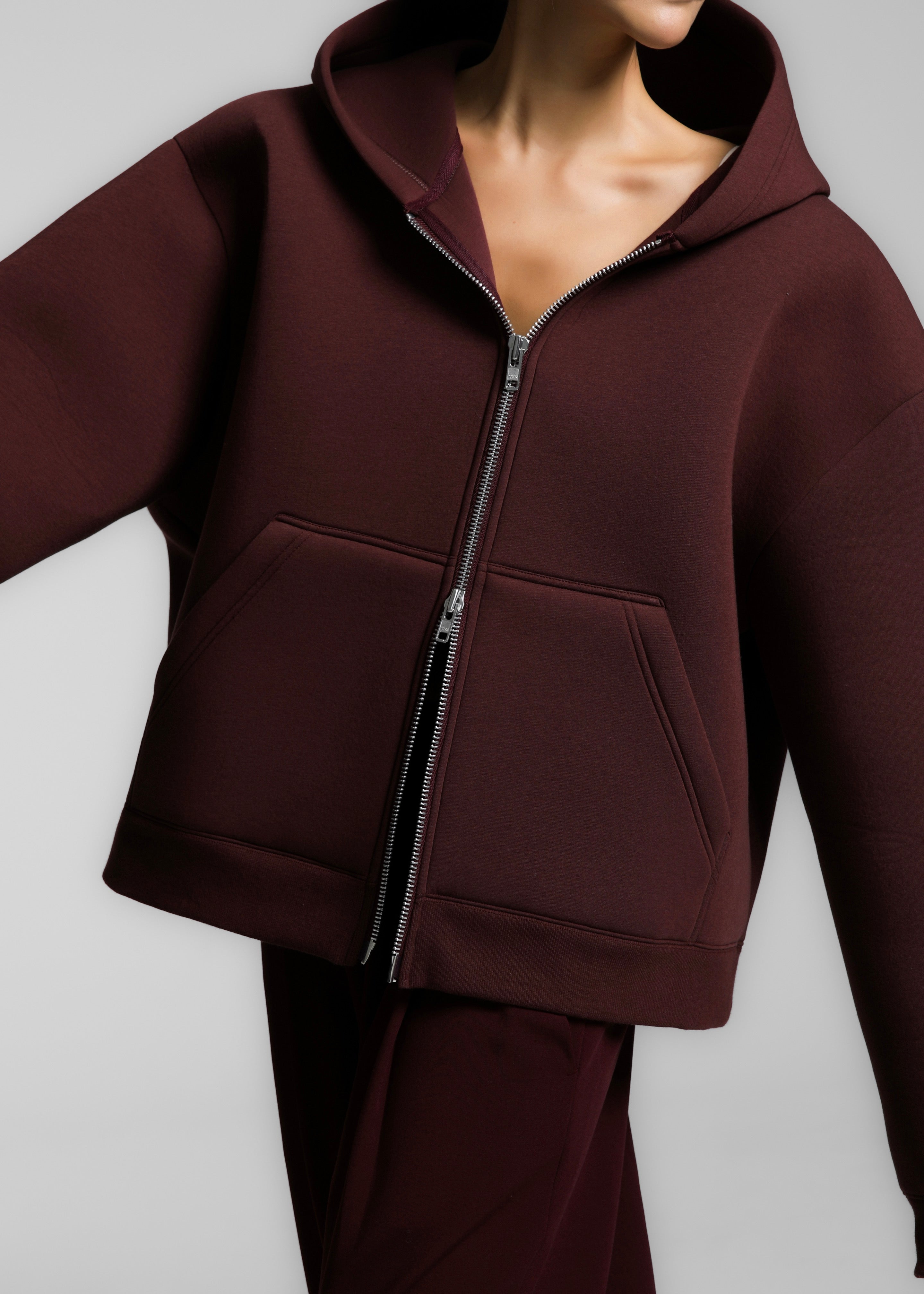 Calder Neoprene Zip-Up Hoodie - Burgundy - 5