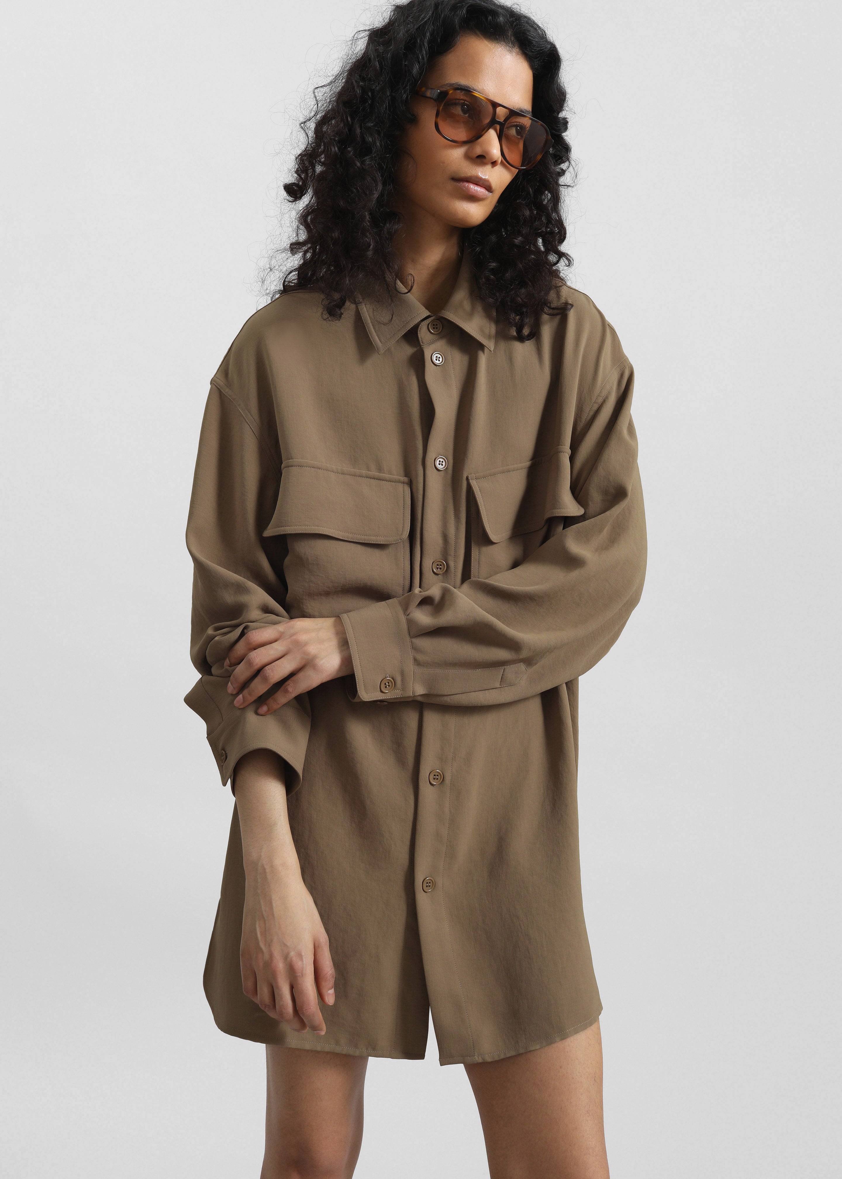 Carbis Cargo Shirt Dress - Camel - 1