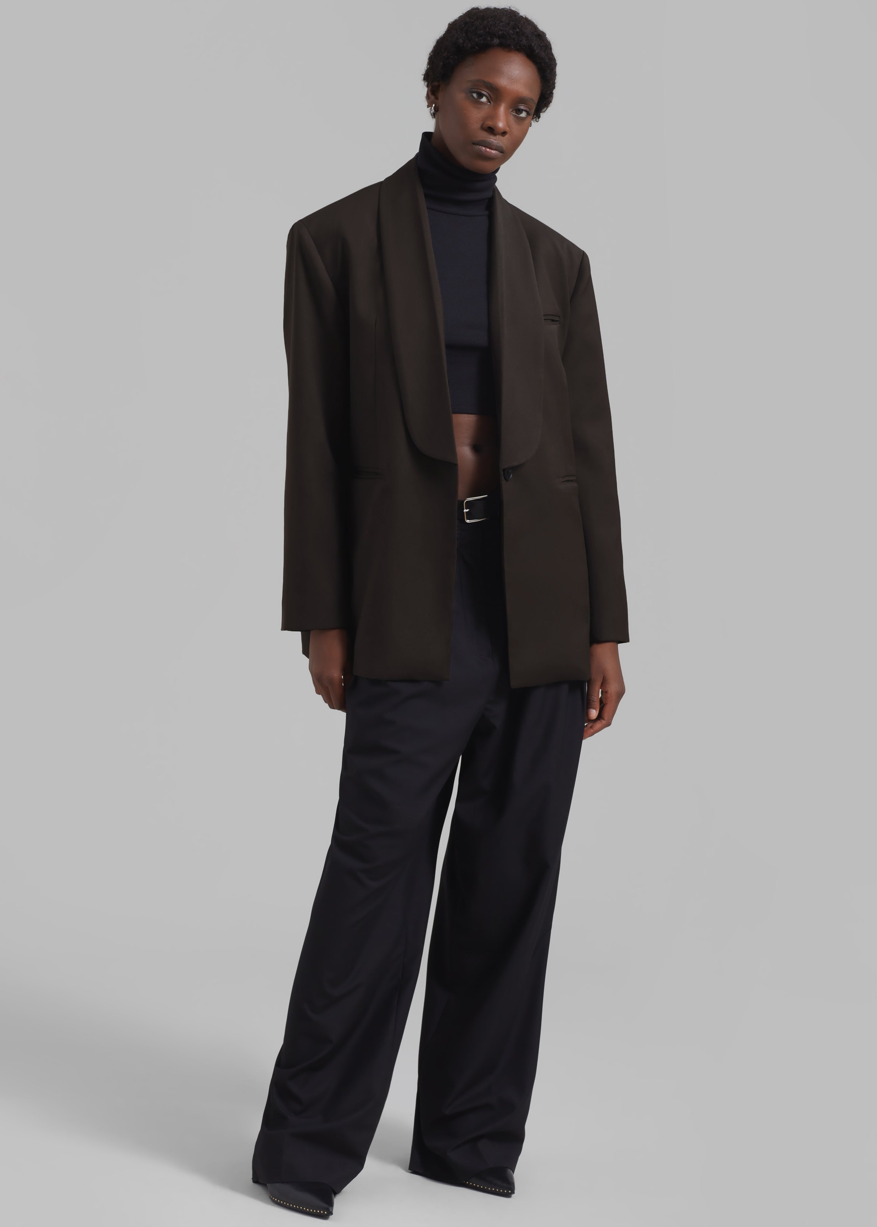 Carey Round Collar Blazer - Brown - 5