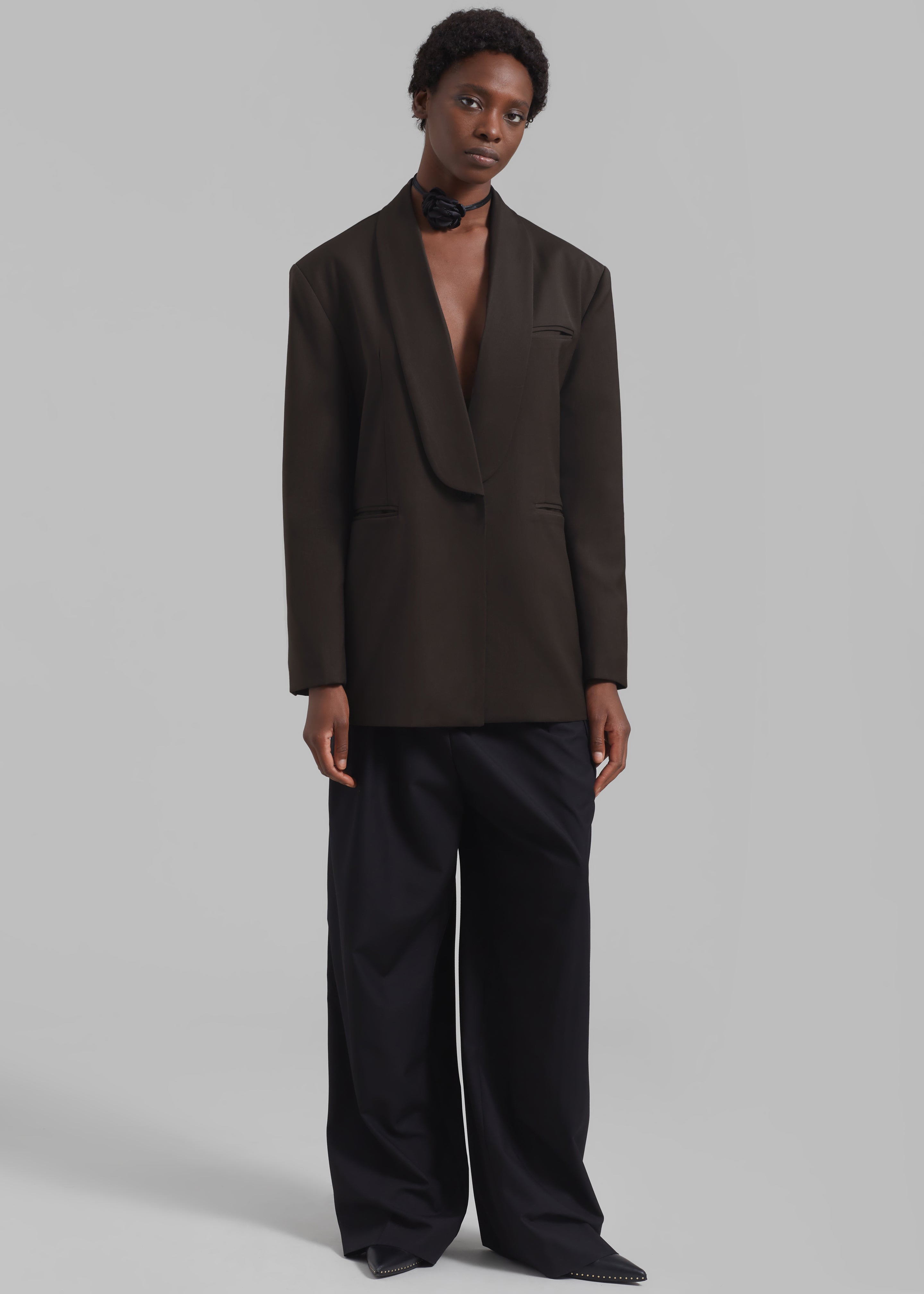 Carey Round Collar Blazer - Brown - 6