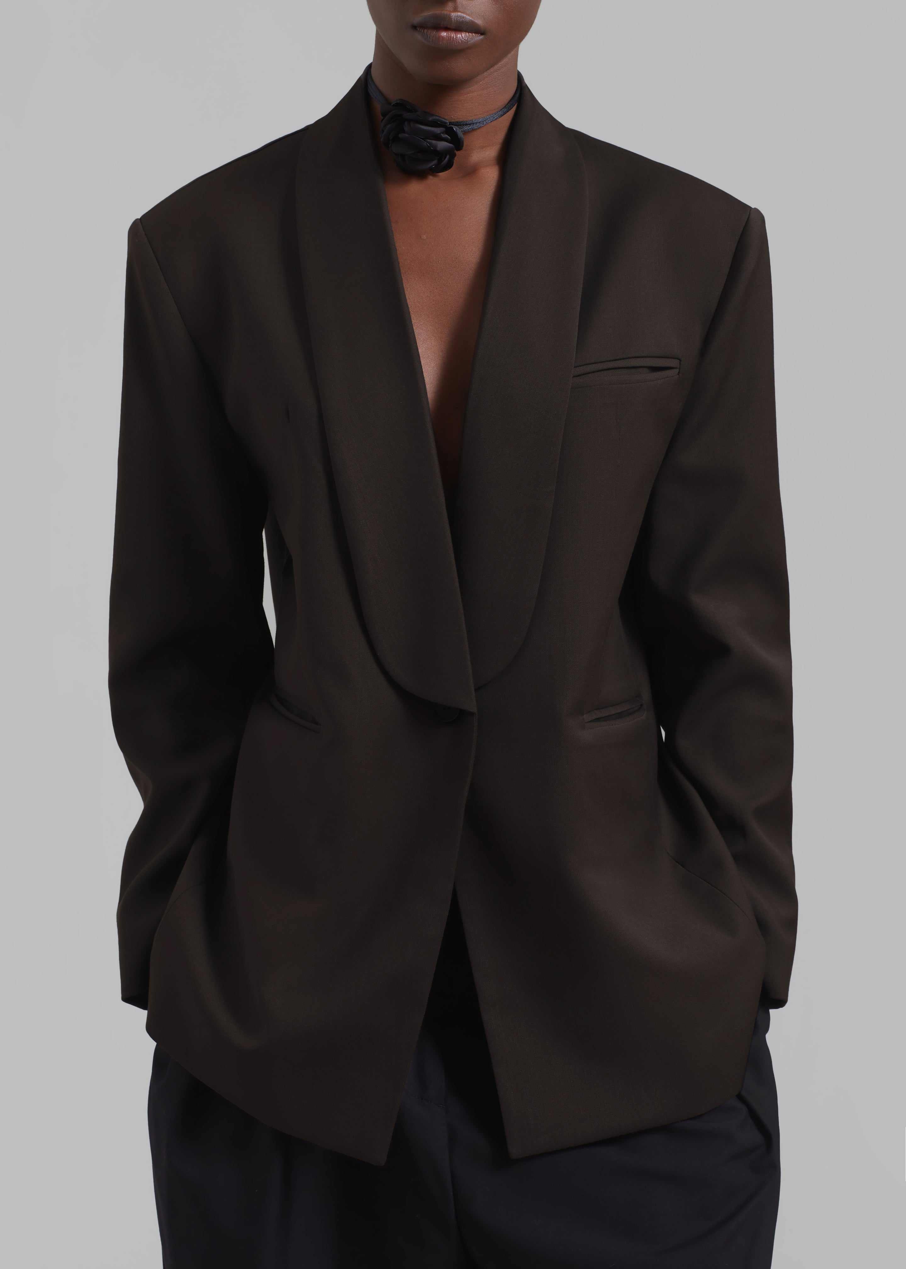 Carey Round Collar Blazer - Brown - 2