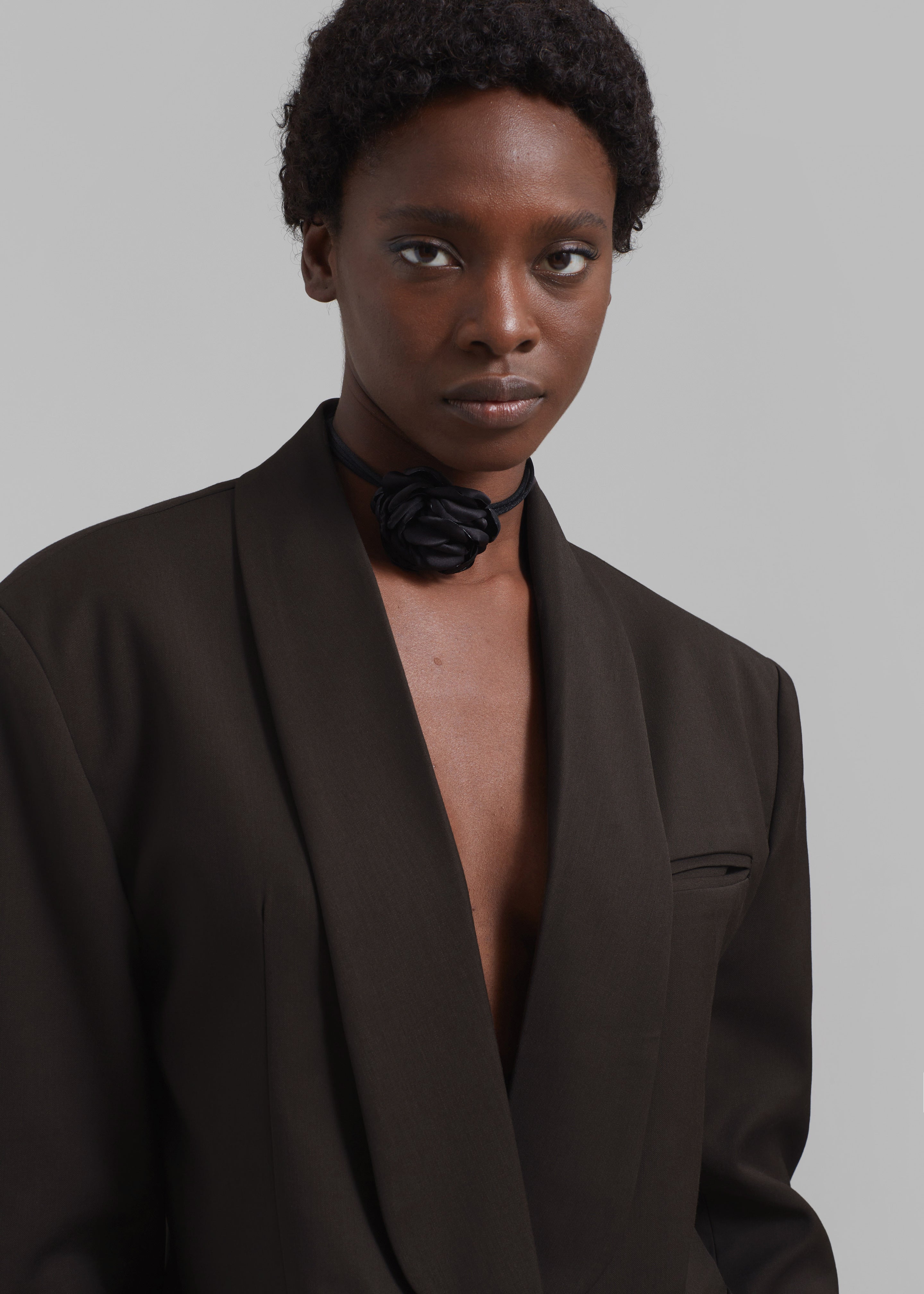 Carey Round Collar Blazer - Brown - 3