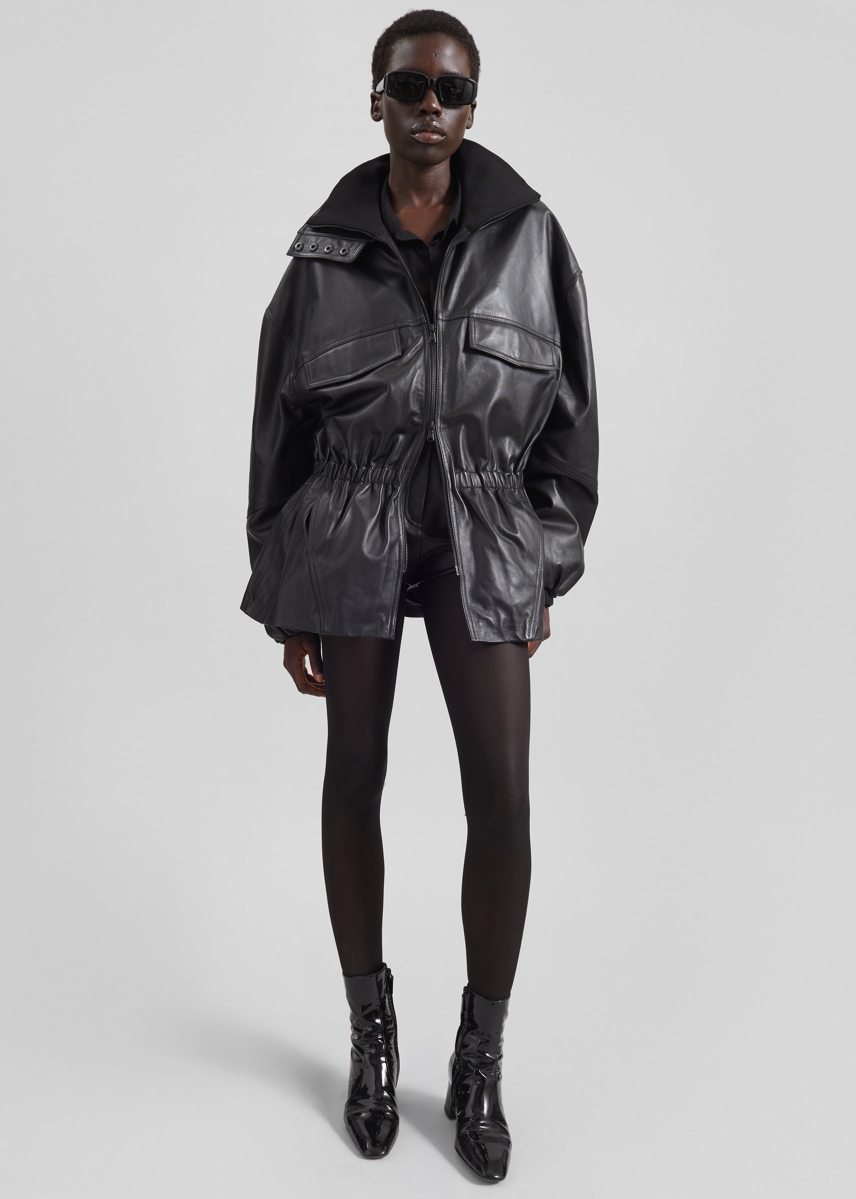 Carnaby Funnel Neck Leather Jacket - Black – The Frankie Shop Europe Carnaby Funnel Neck Leather Jacket - Black – The Frankie Shop Europe