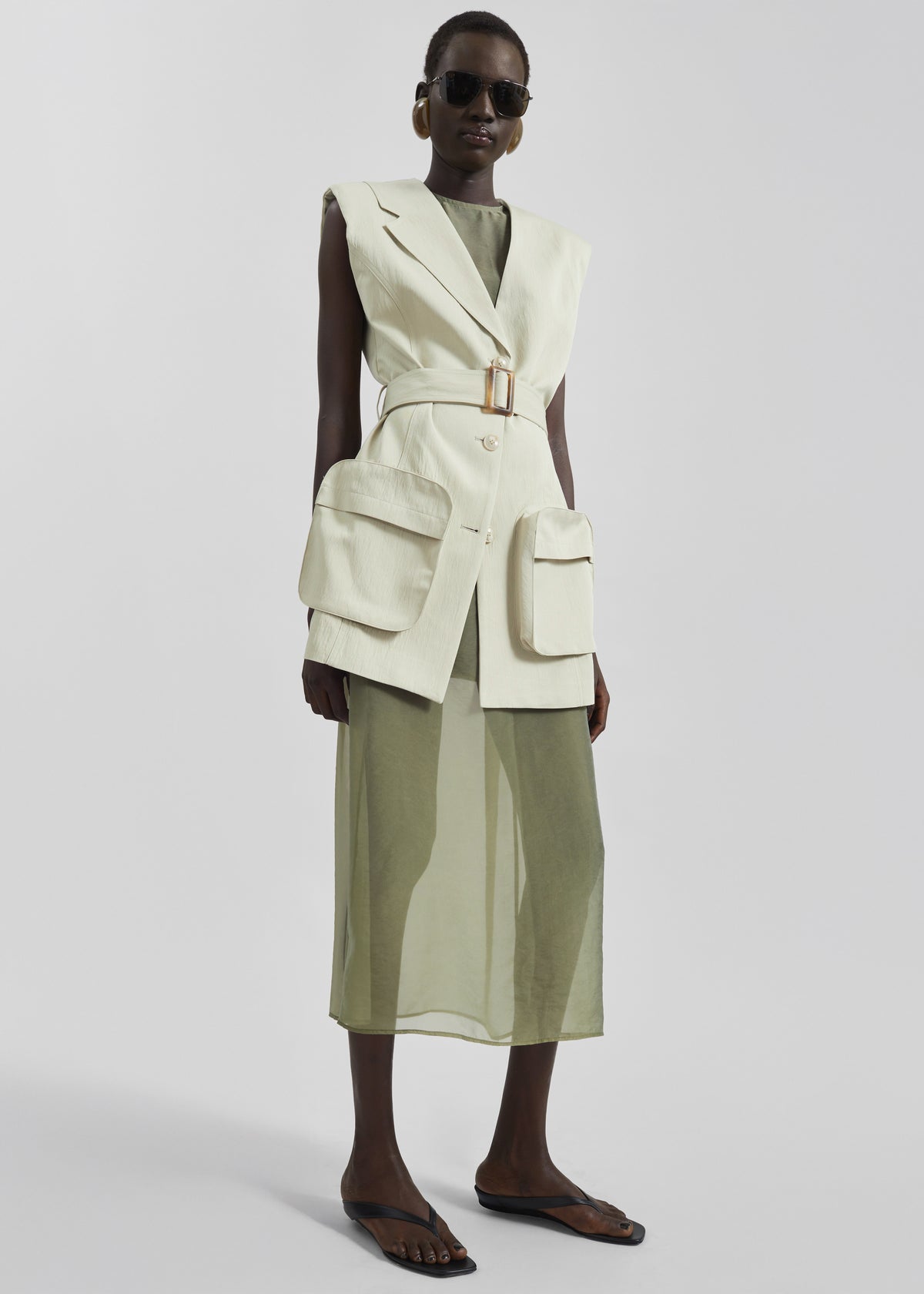 Carral Belted Vest - Pale Green - 1