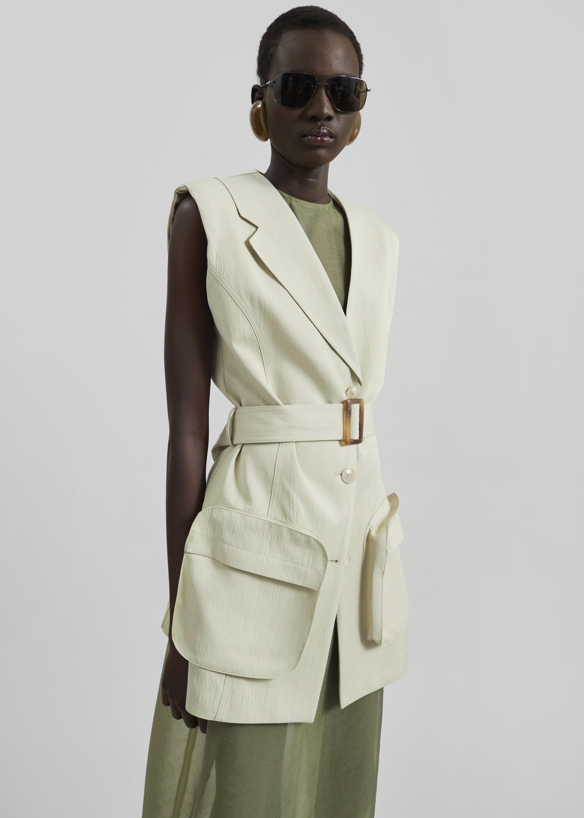 Carral Belted Vest - Pale Green - 7