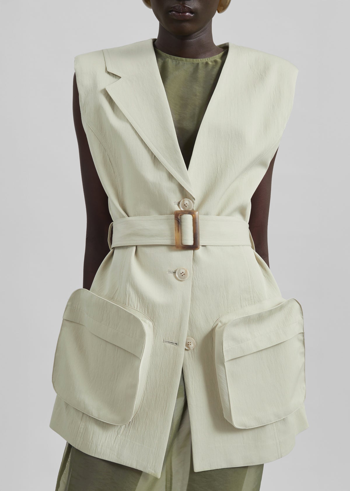 Carral Belted Vest - Pale Green - 2