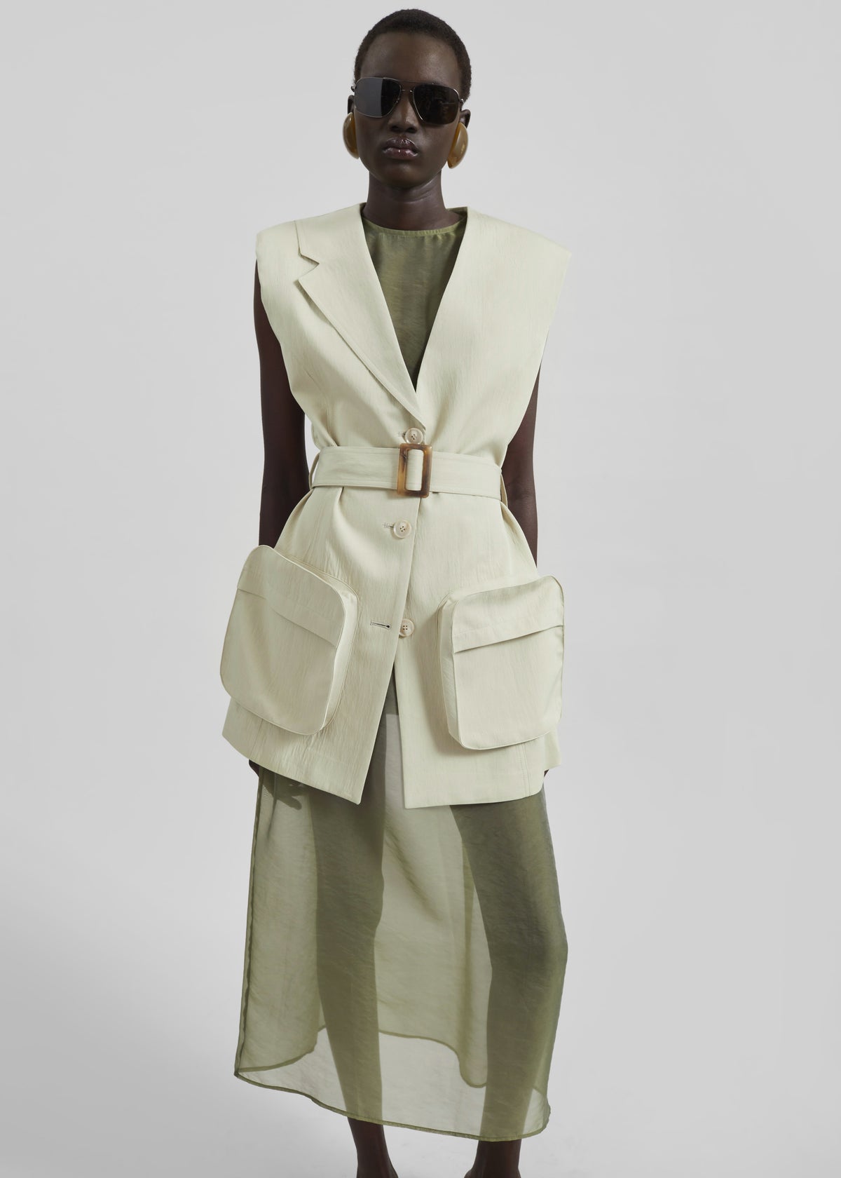 Carral Belted Vest - Pale Green - 3