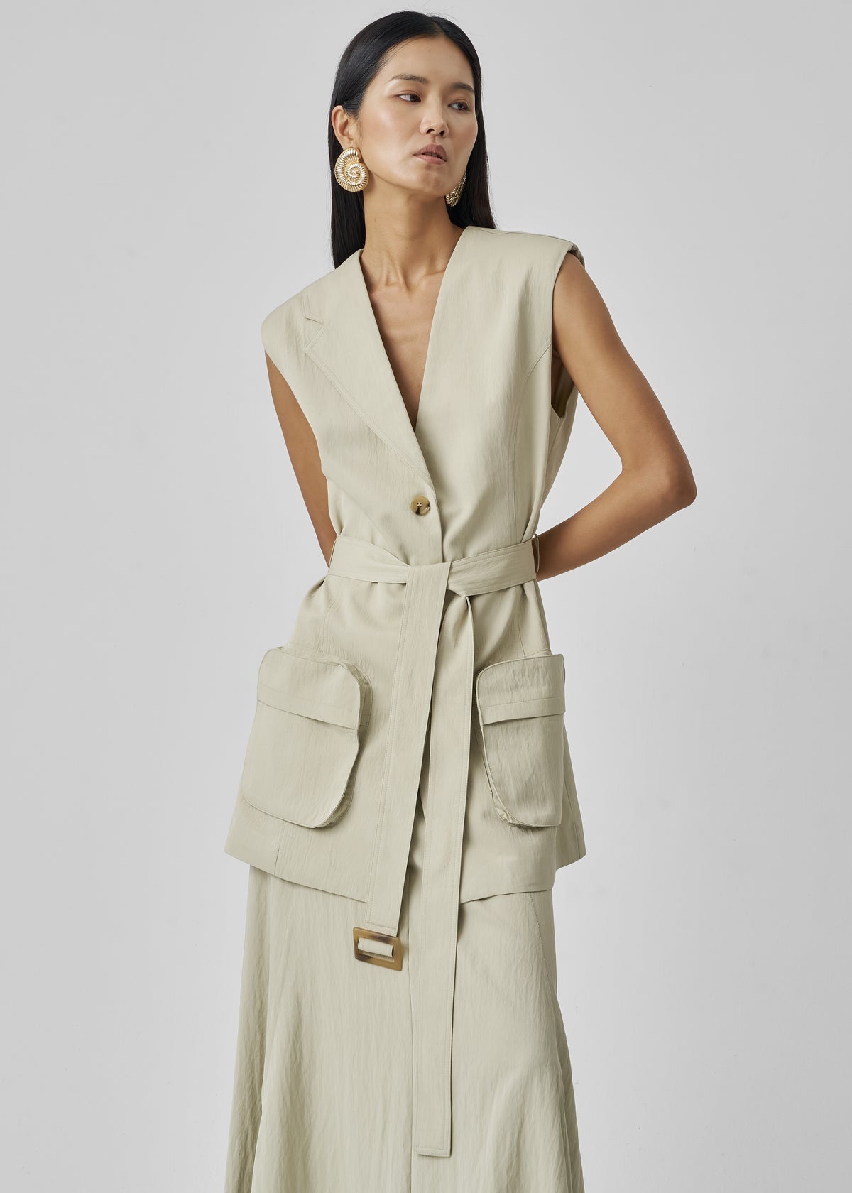 Carral Belted Vest - Pale Green - 4