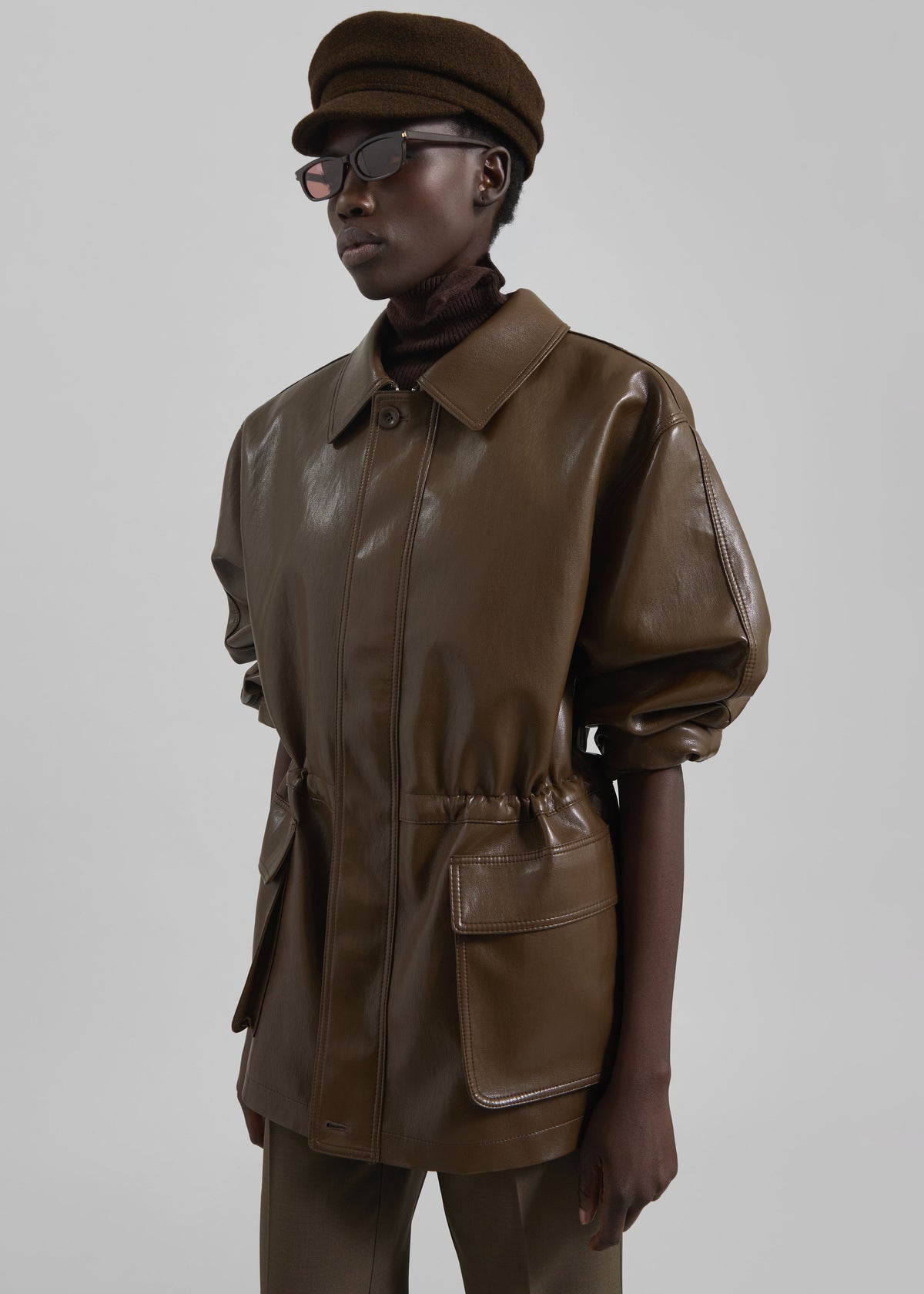 Cassel Faux Leather Jacket - Brown - 5