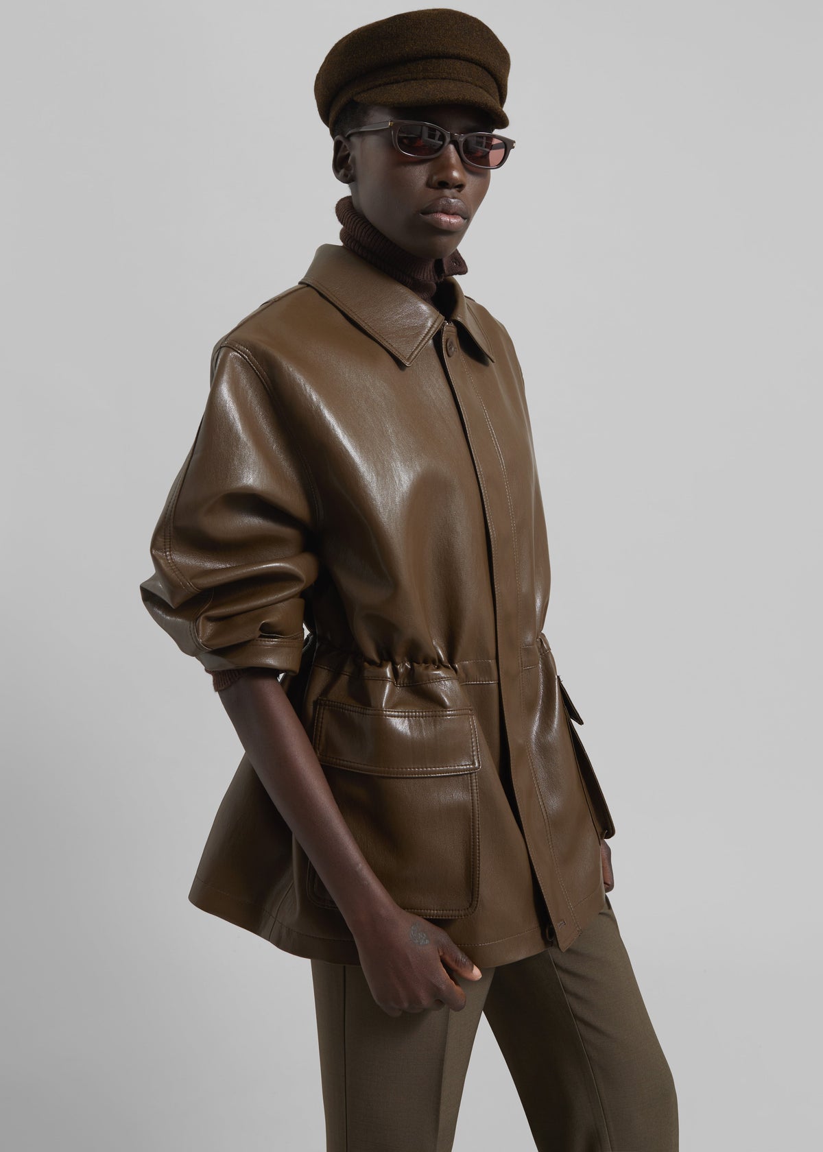 Cassel Faux Leather Jacket - Brown - 8