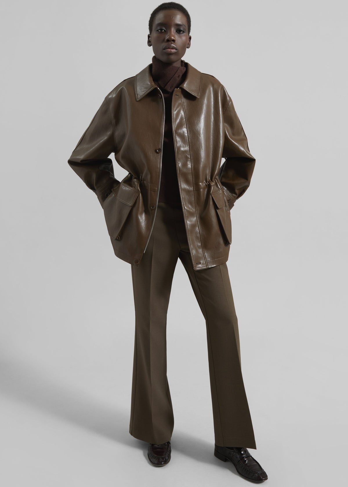 Cassel Faux Leather Jacket - Brown - 4