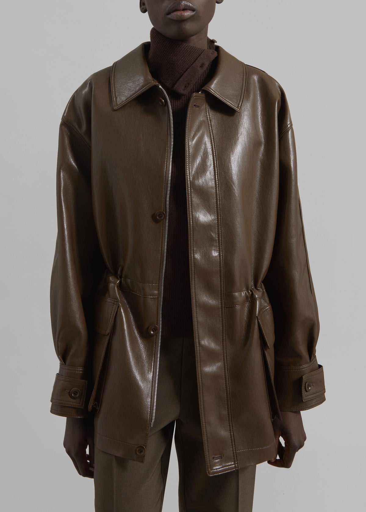 Cassel Faux Leather Jacket - Brown - 3