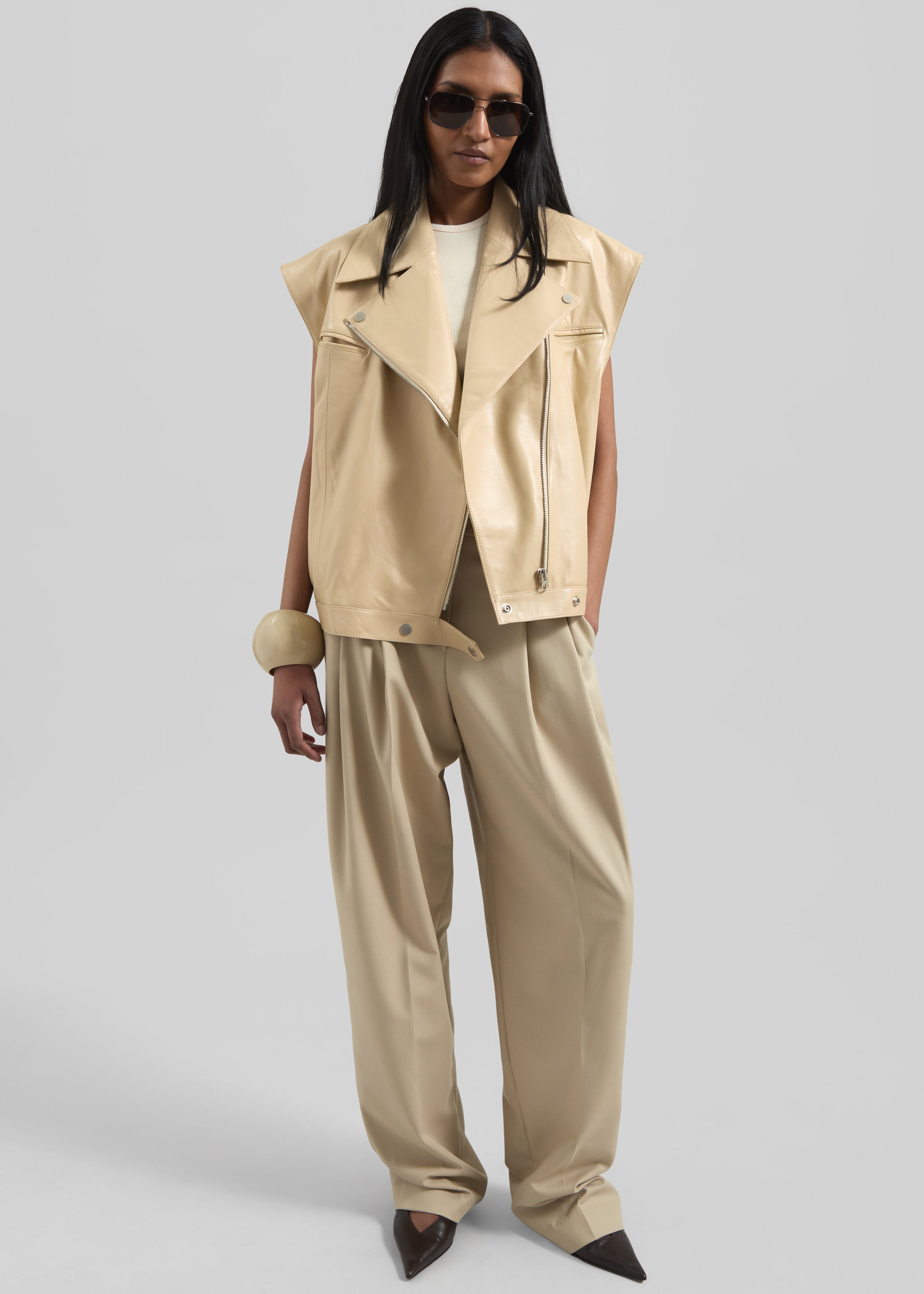 Cetina Leather Vest - Beige - 1